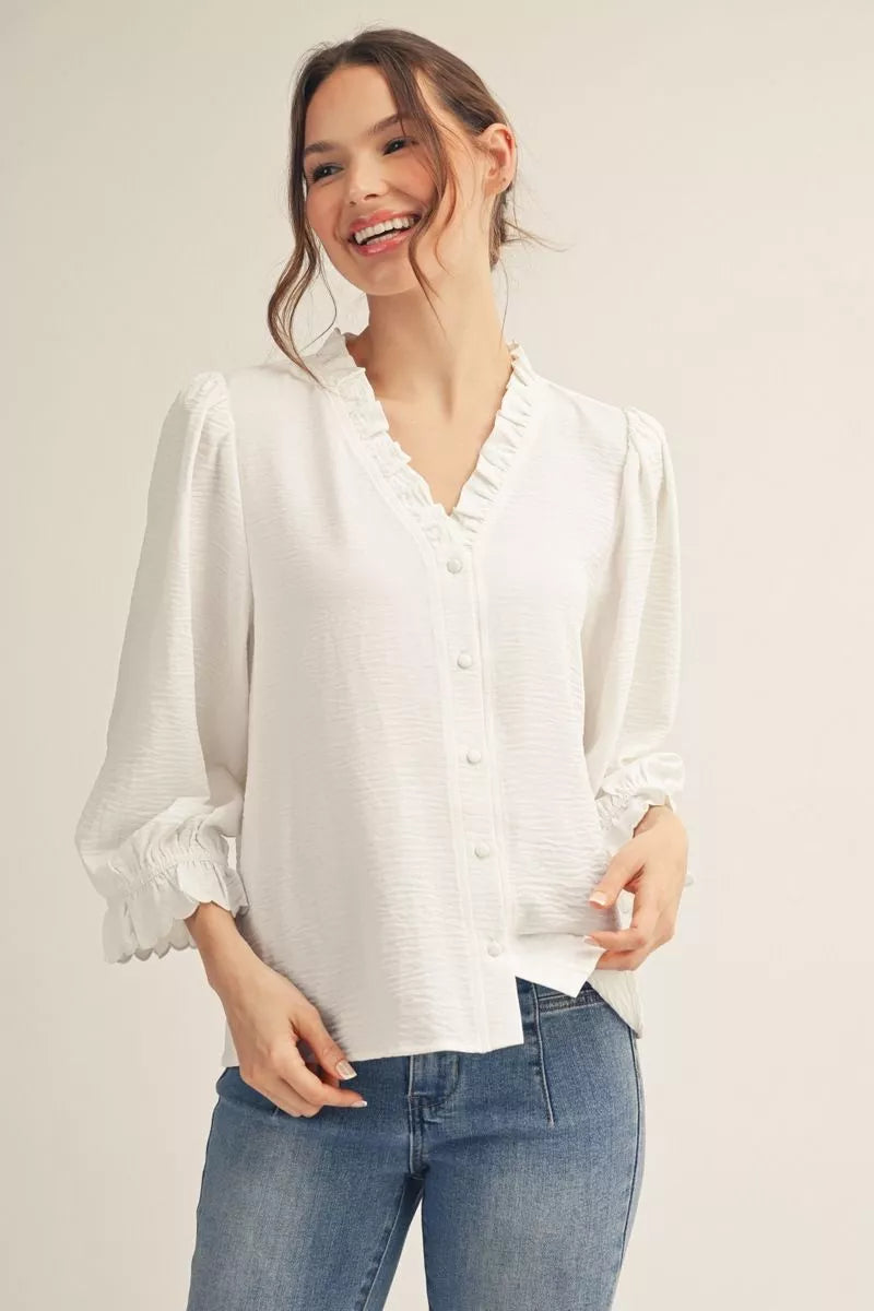 Off White Ruffle Top