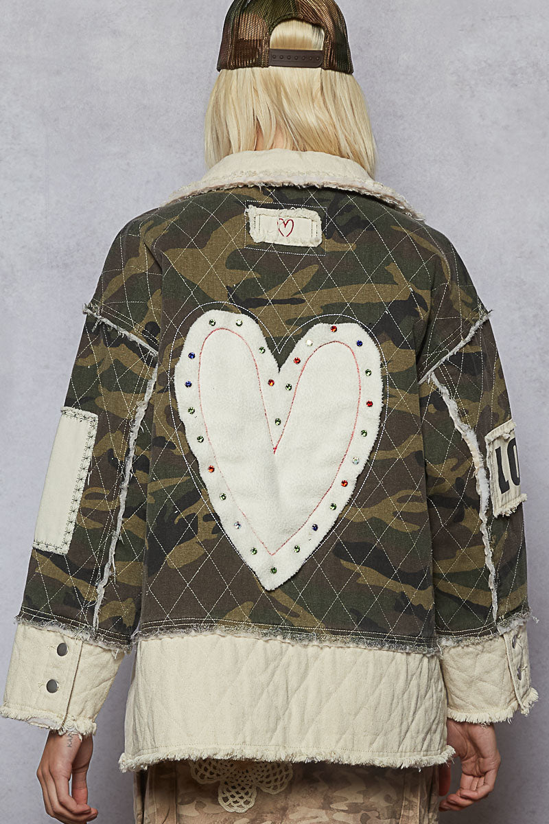 POL Quilted Heart Camo Jacket