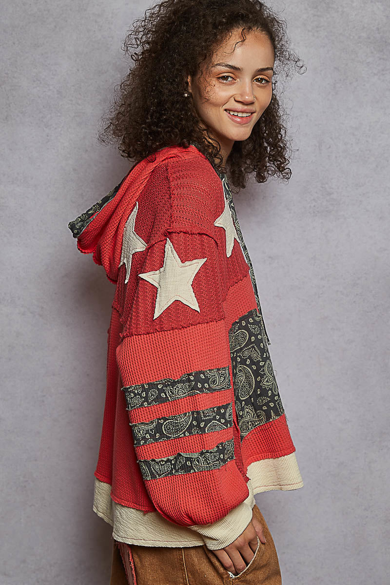 POL Star Paisley Patch Hoodie Candy Red