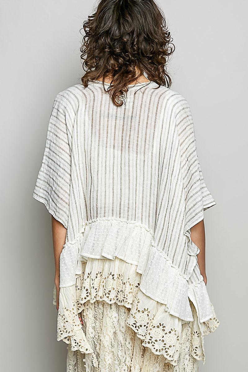 POL Natural Multi Cardigan with Lace