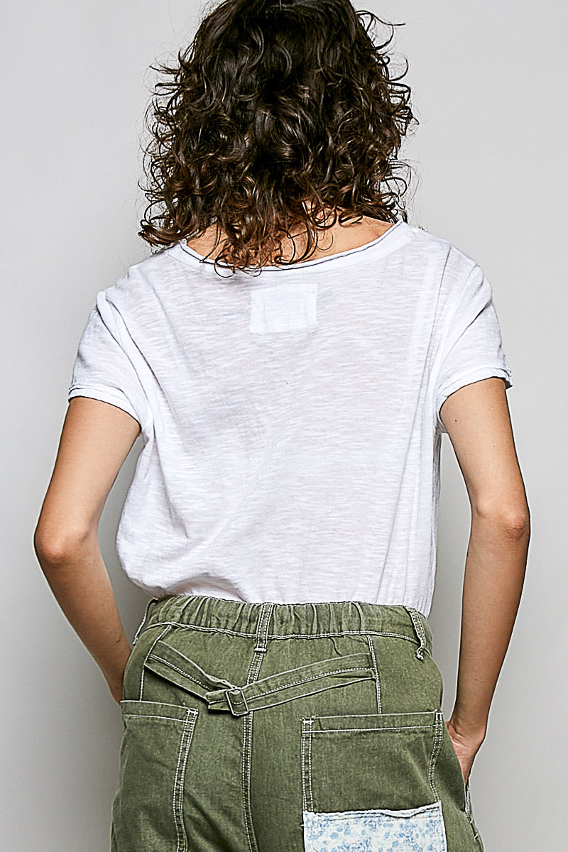 POL Off White Detail Neck Top