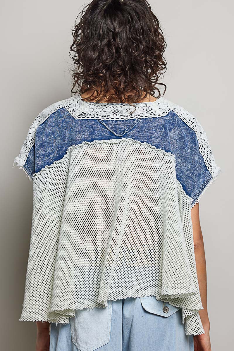 POL Denim Mesh Top