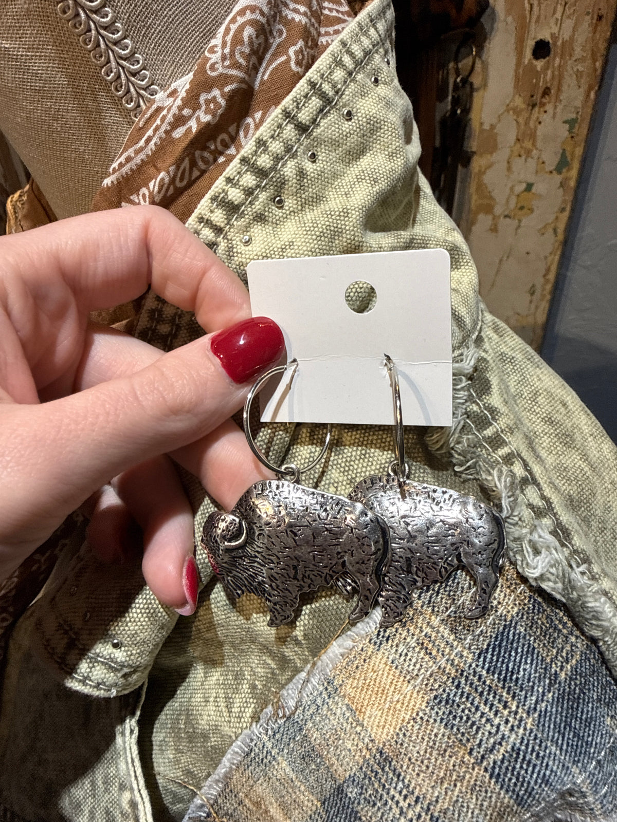 Inspired Silver Buffalo Earrings