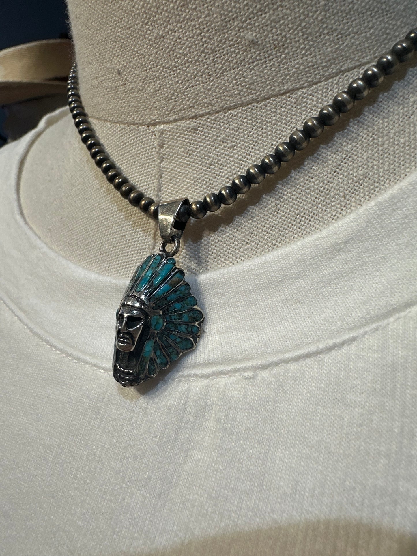Sterling Silver & Inlay Kingman Chief Pendant
