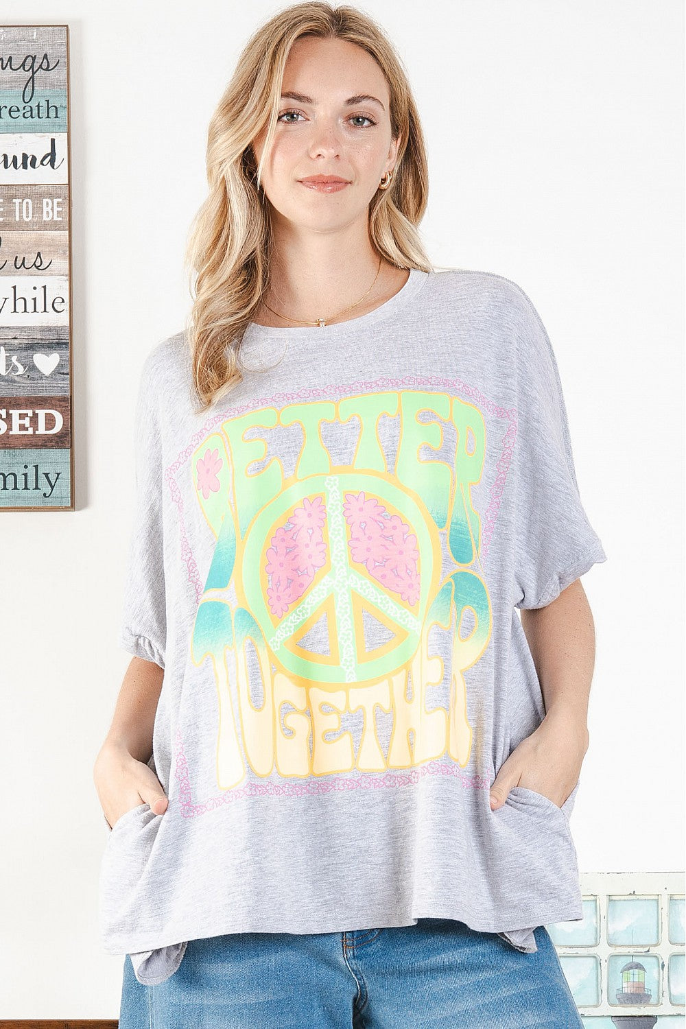 Blue Velvet Better Together Peace Top Gray