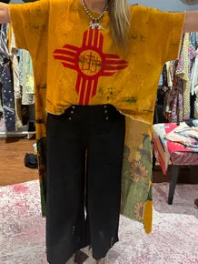 Linen High-Low Zia Cactus Sunflower Top