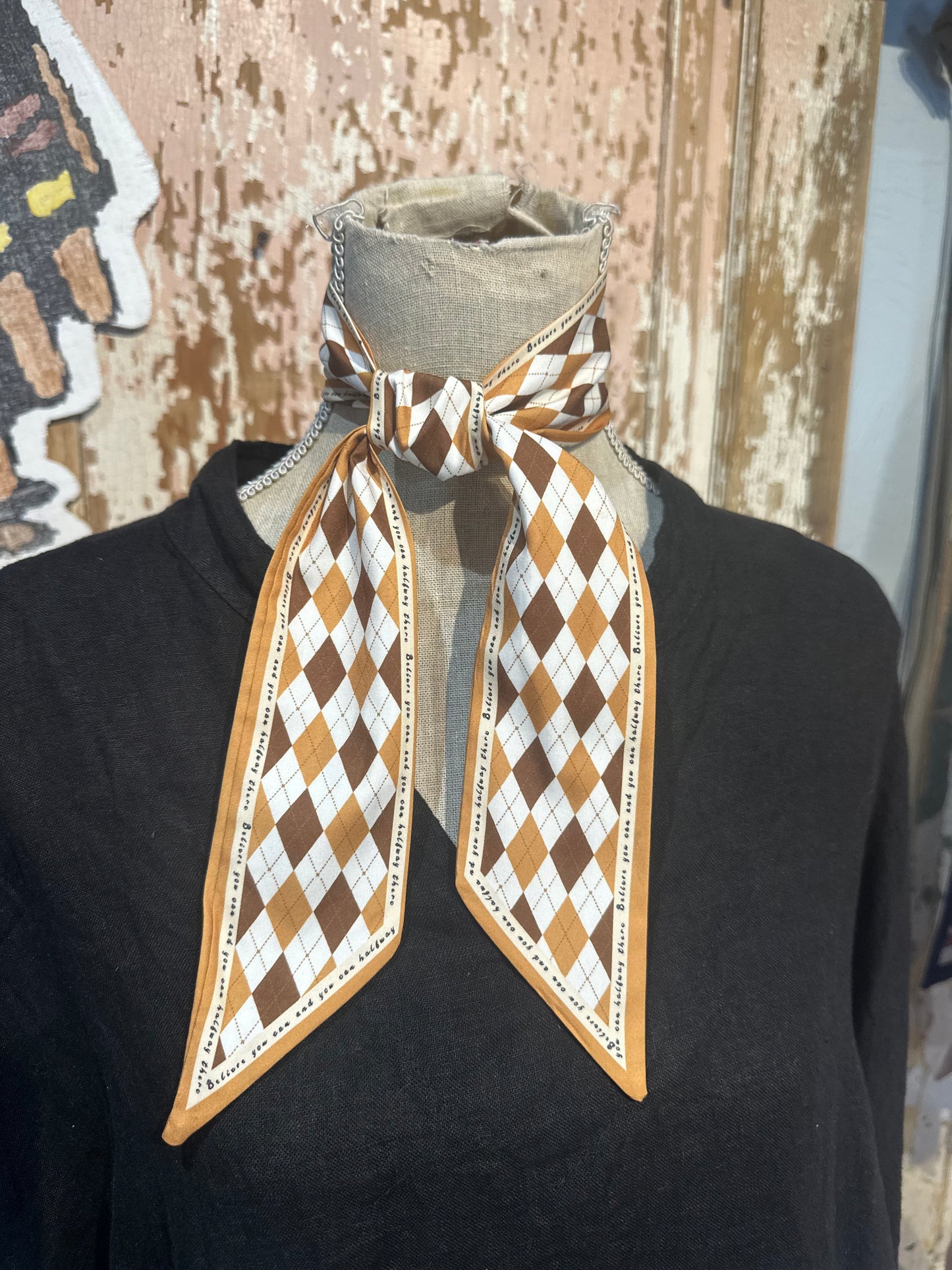 Brown Plaid Twilly Scarf