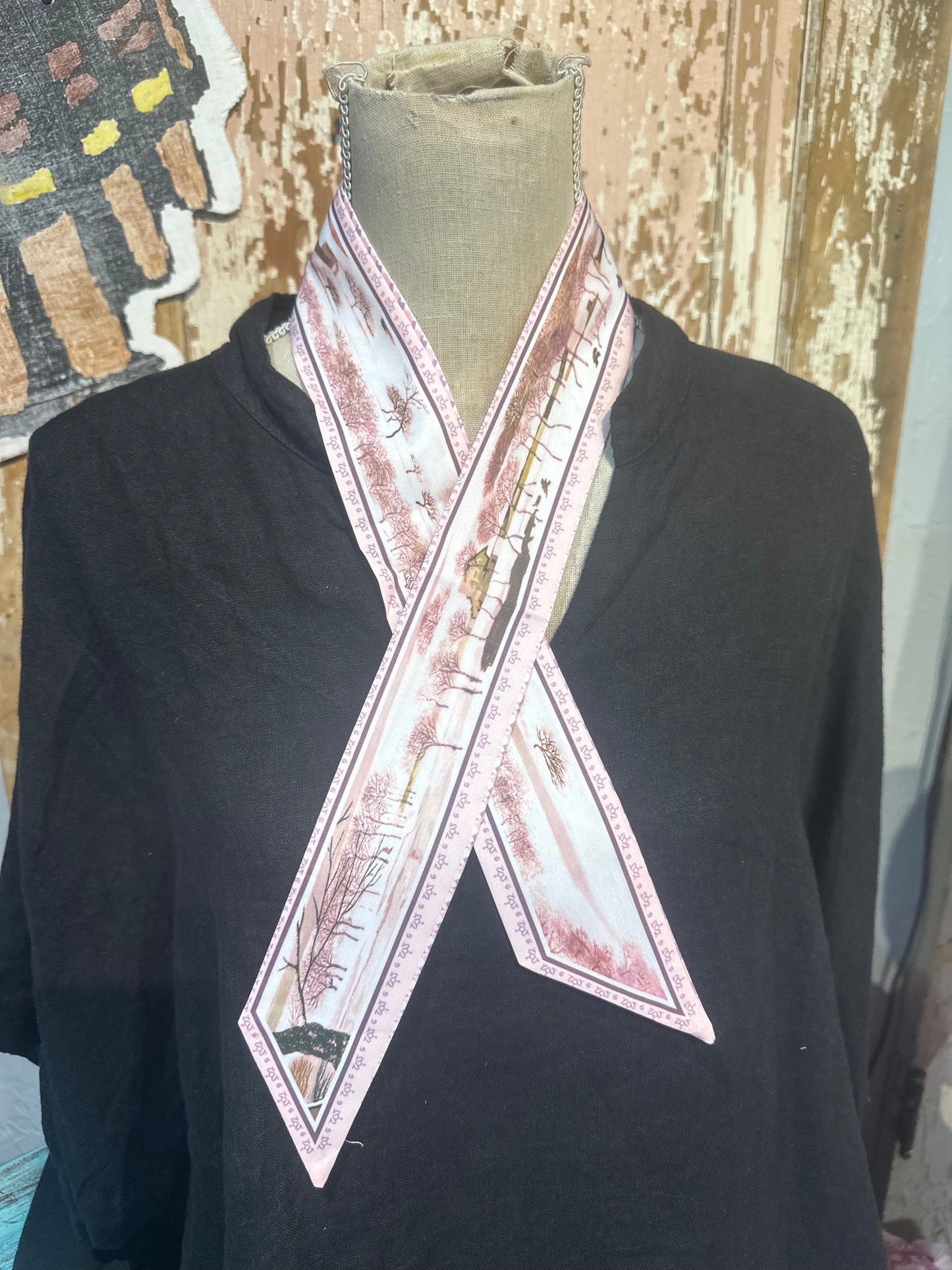 Pink Tree Scene Twilly Scarf