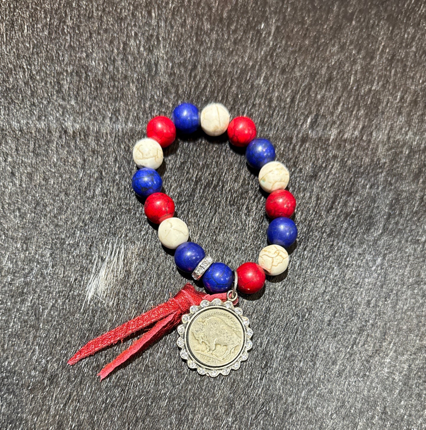 Red, White, and Blue Buffalo Nickel Bracelet