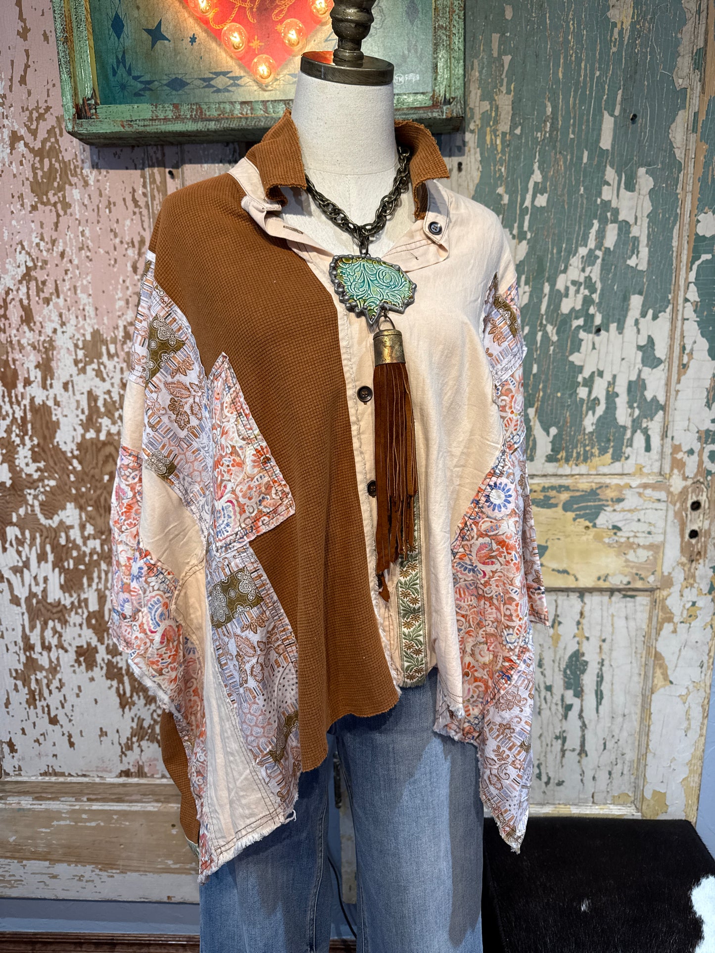 Blue Velvet Patchwork Top