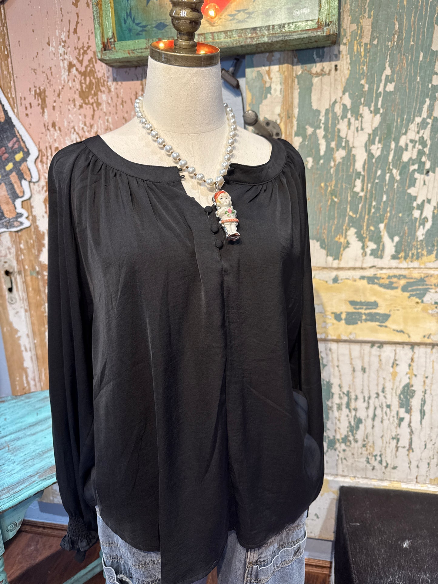Black Long Sleeve Dress Top
