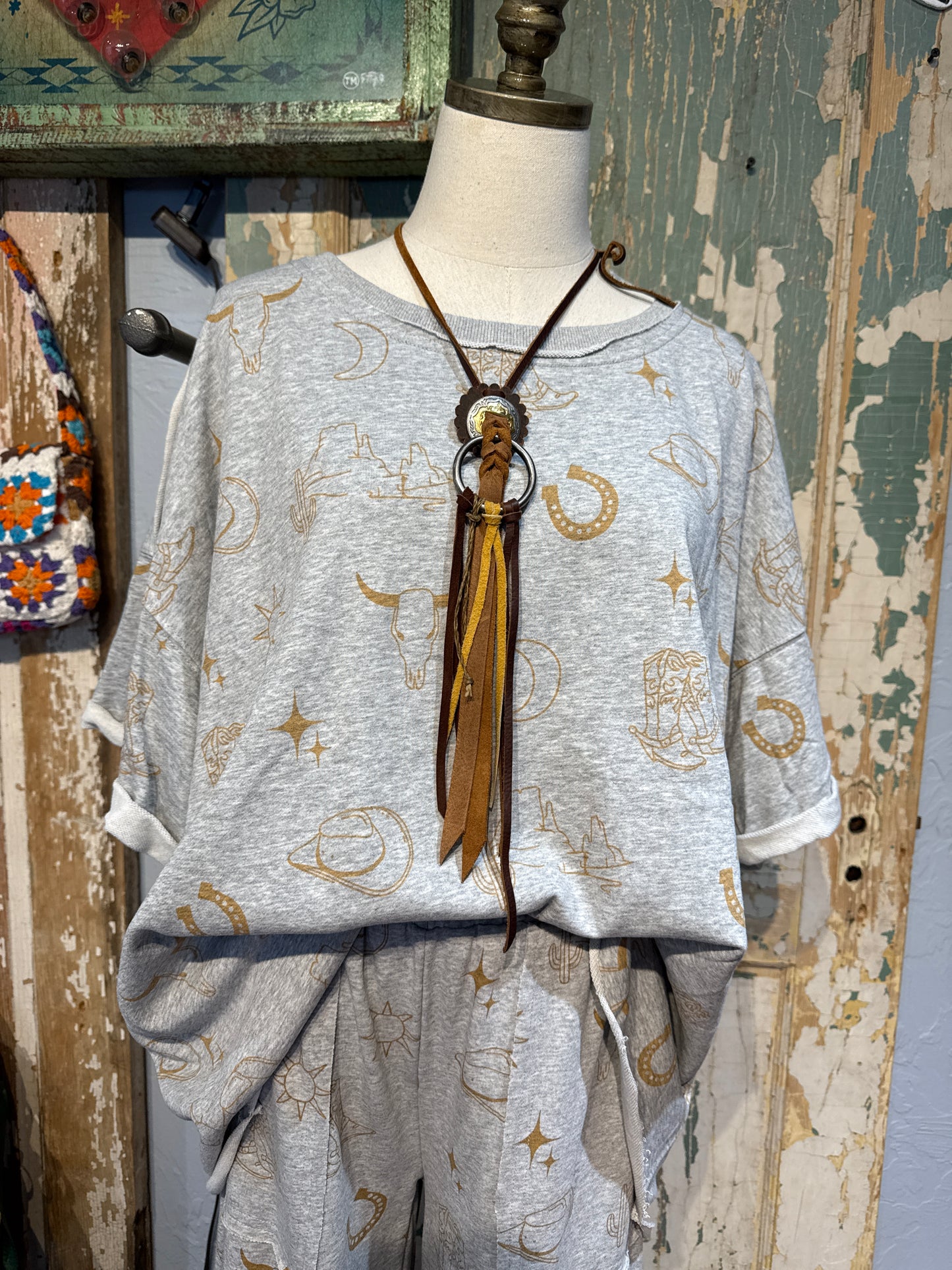 Grey Western Short Sleeve Sweatshirt