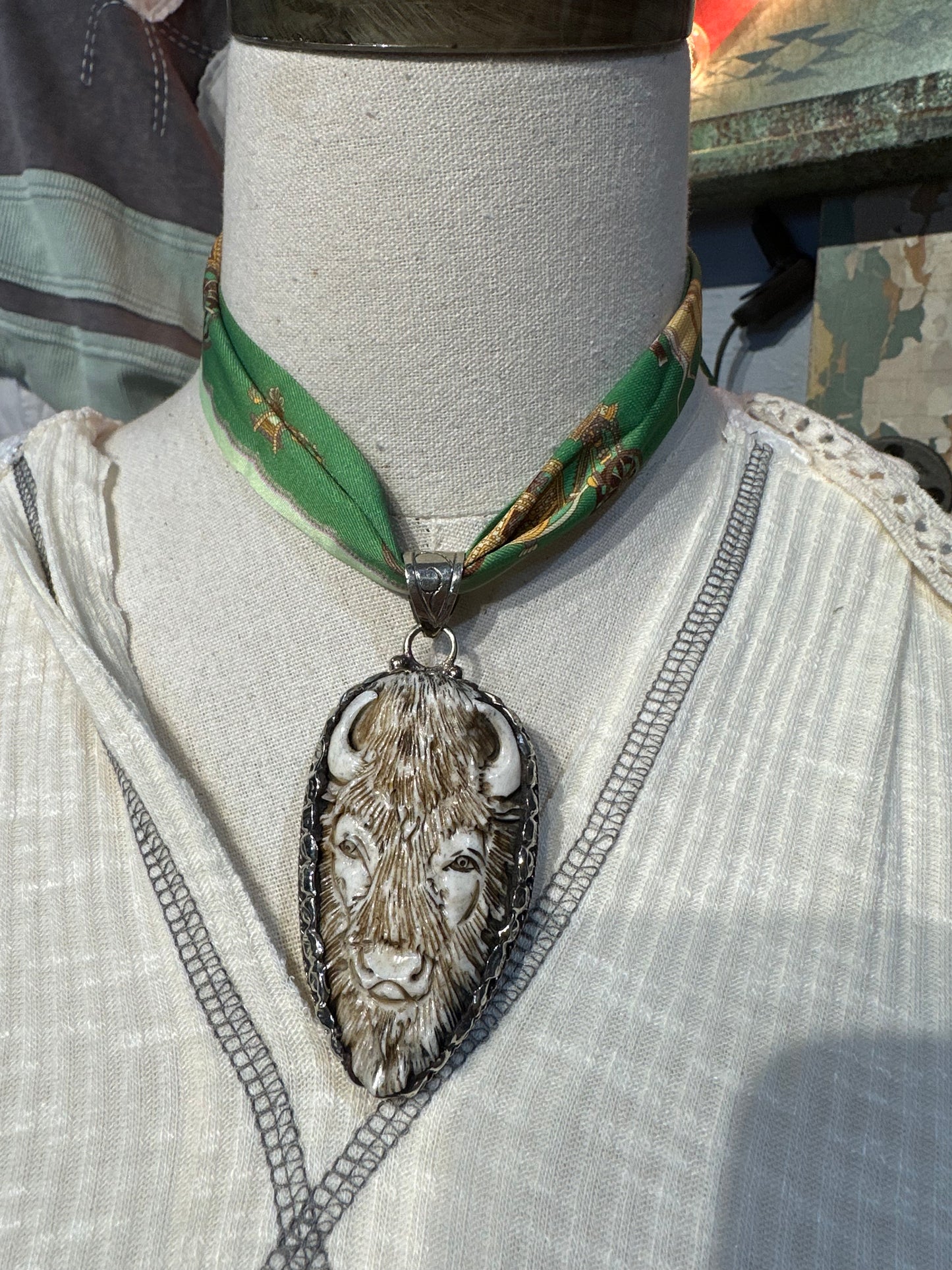 Tibetan Large Vintage Bone Buffalo Pendant