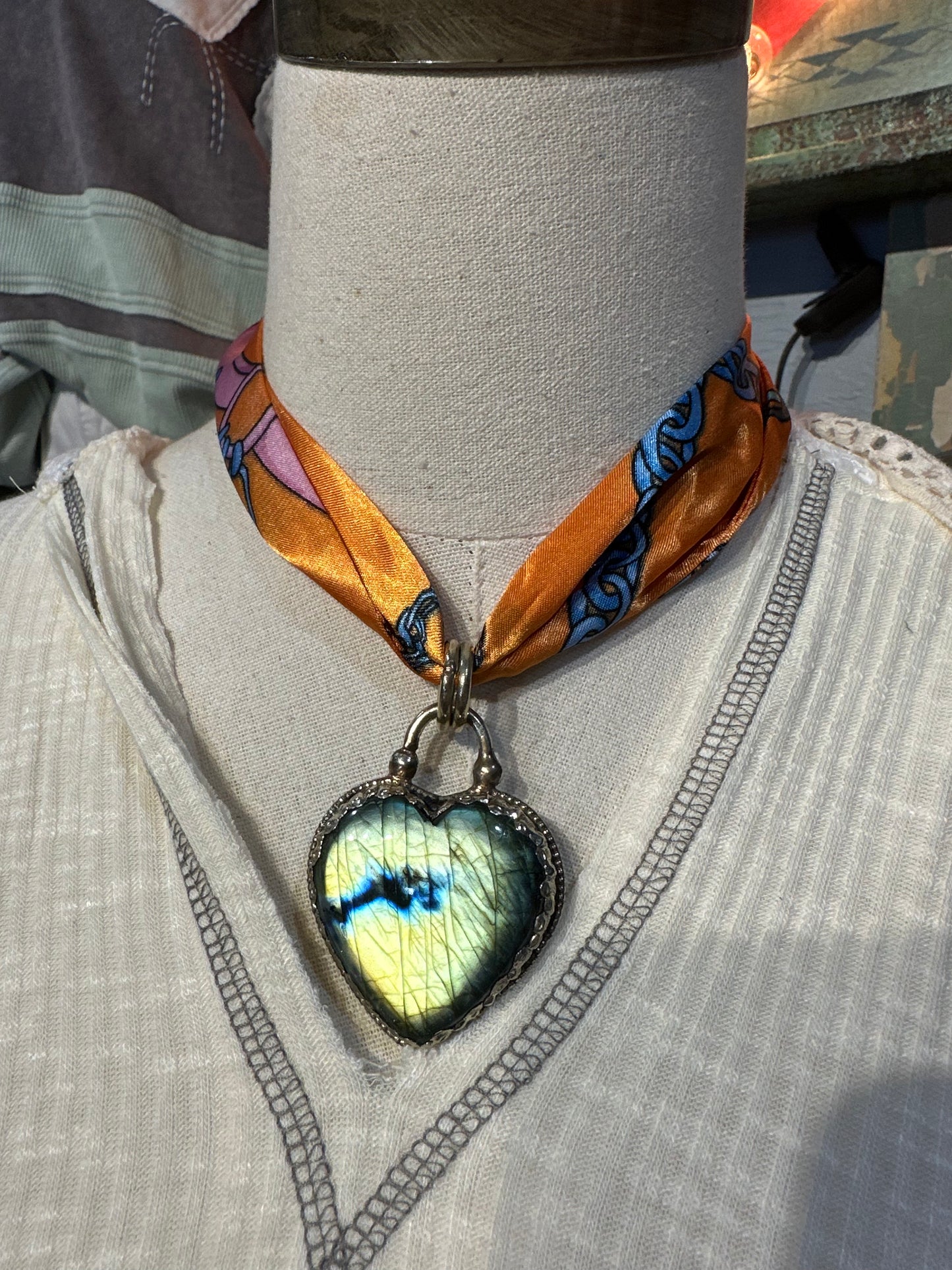 Tibetan Labradorite Heart Pendant