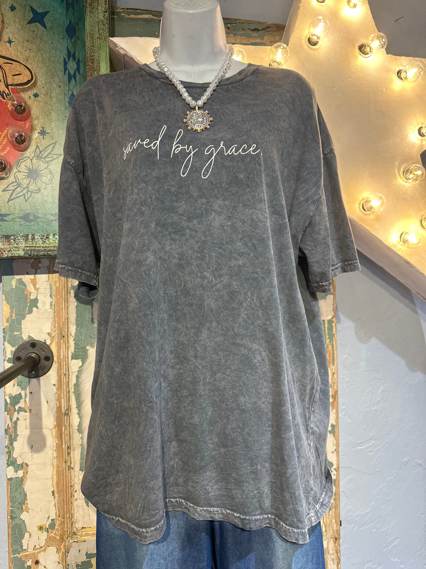 Saved By Grace Dark Washed Tee