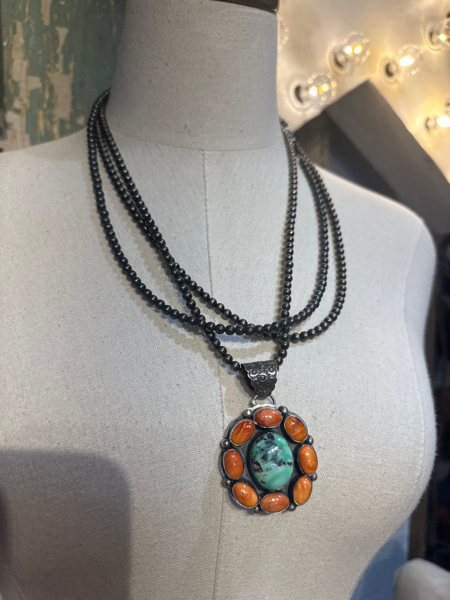 24 Inch Sterling Silver Navajo Made 5MM Pearls