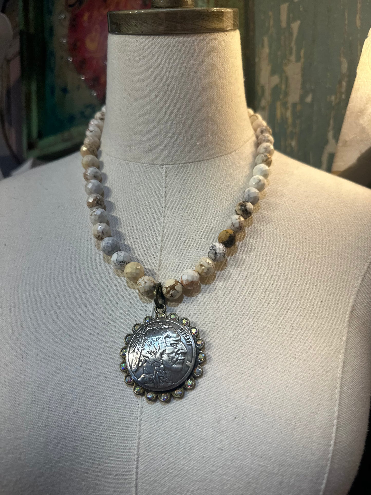 Sandra Ling White Bead Chief Coin Necklace