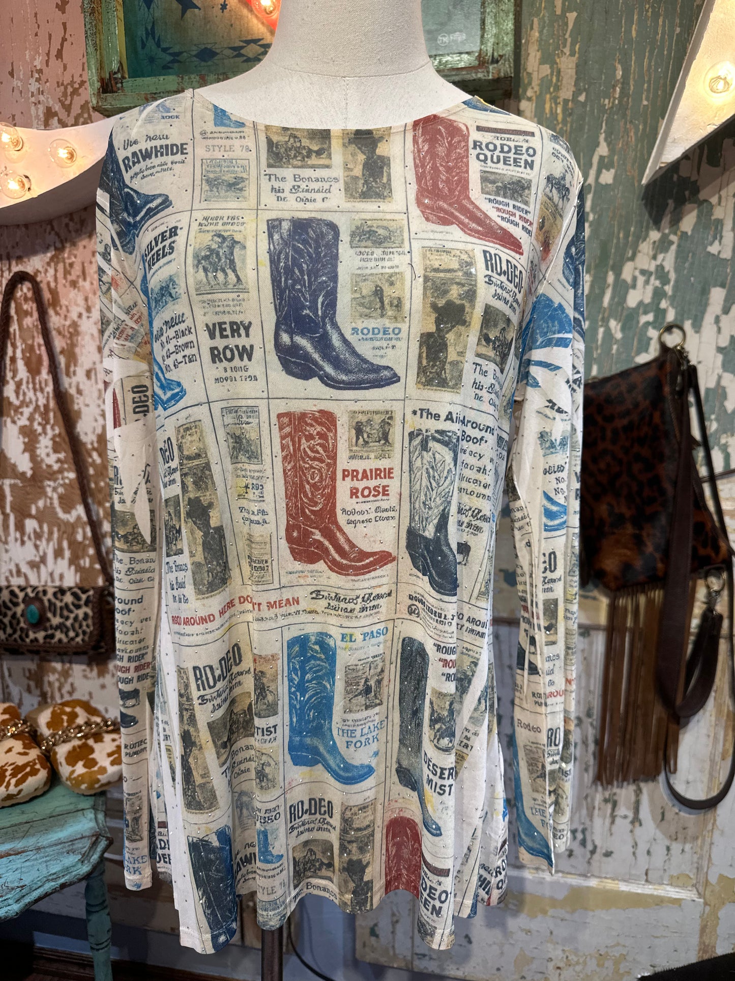 Sparkly Vintage Boot Mesh Top