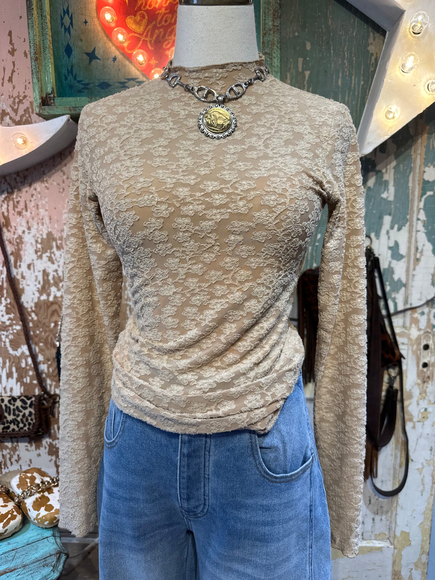 Easel Taupe Burnout Mesh