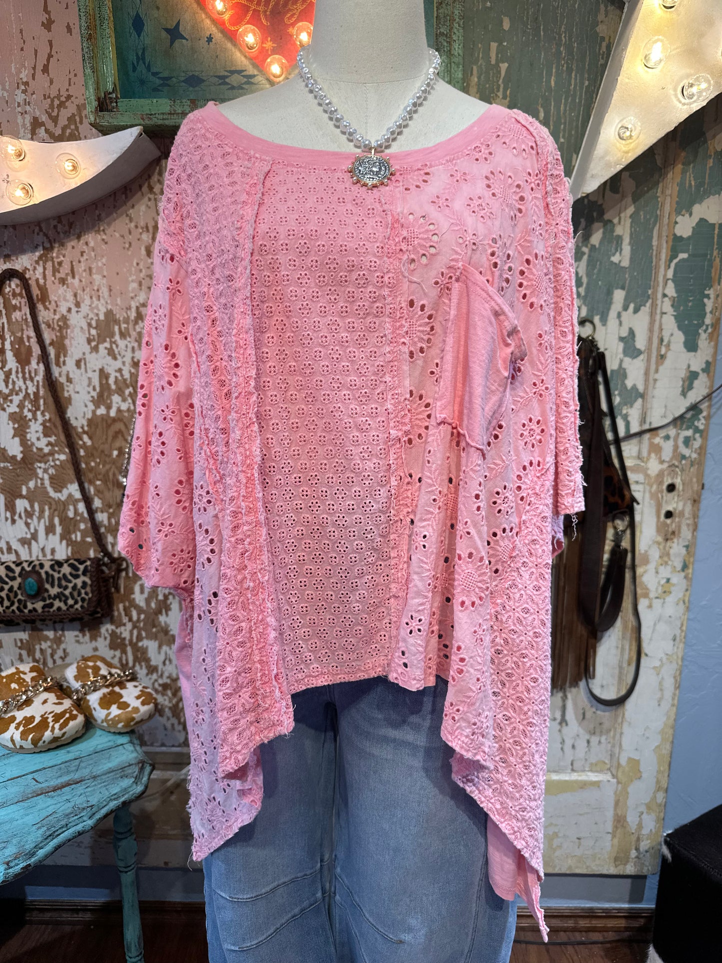 Oli & Hali Pink Eyelet Top