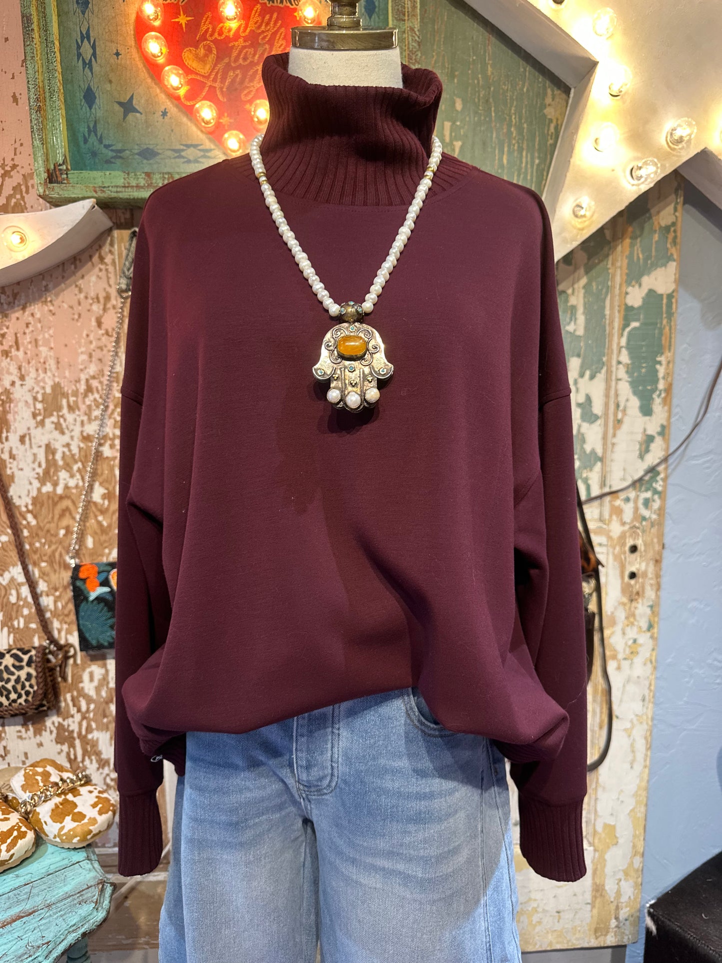 Modal Cherry Turtleneck Sweatshirt