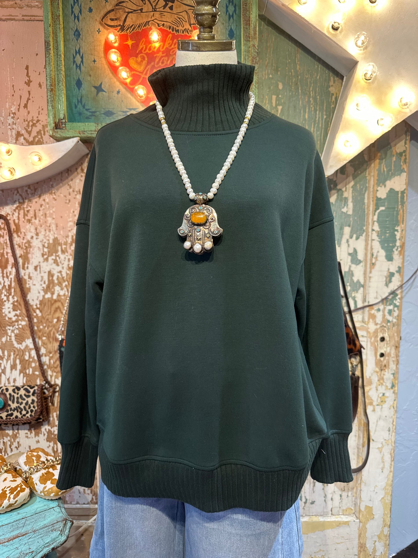 Modal Green Turtleneck Sweatshirt
