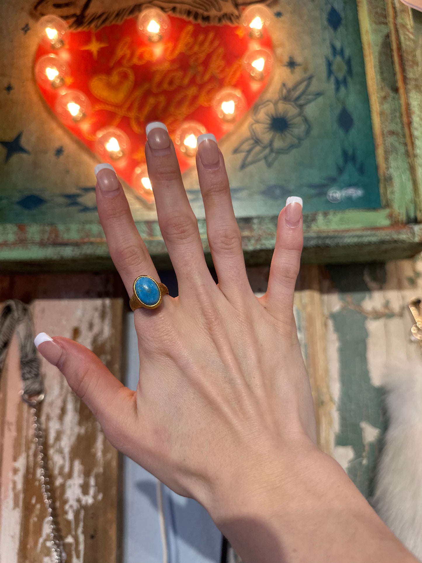 Inspired Gold & Turquoise Adjustable Ring