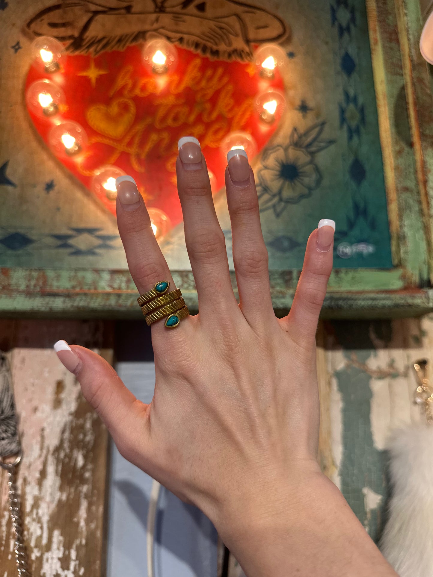 Inspired Gold & Turquoise Wrap Ring Size 7