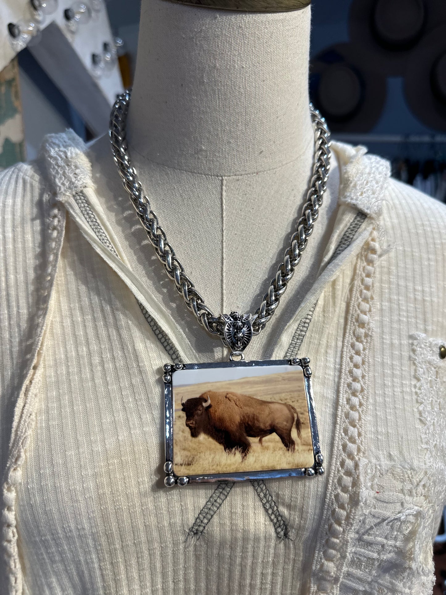 Inspired Silver Buffalo Necklace