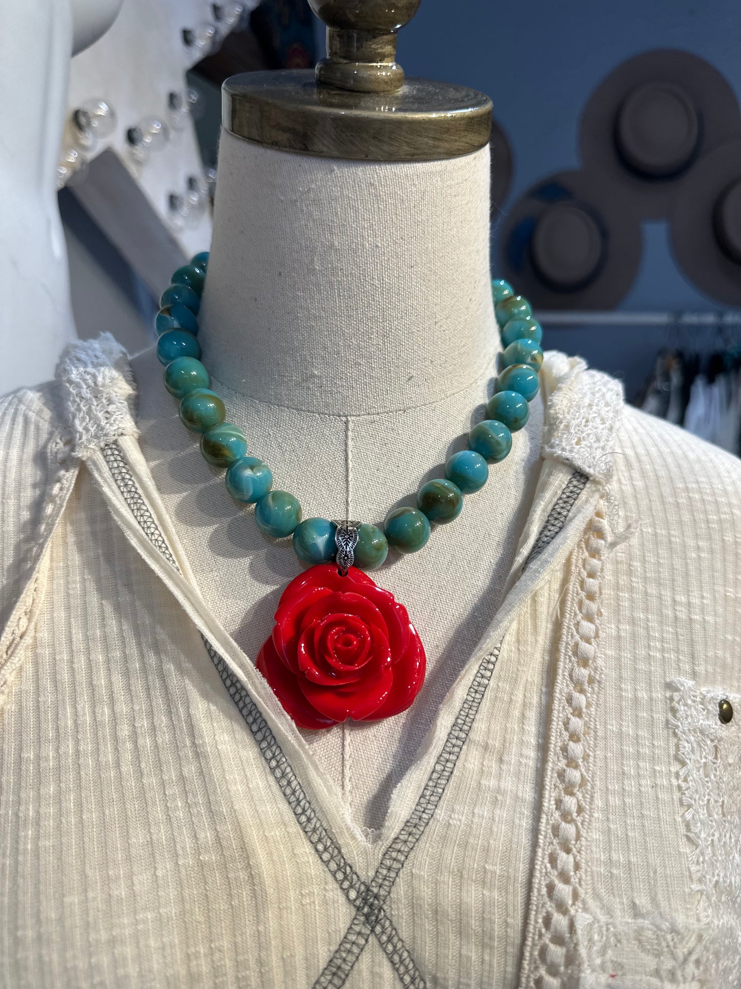 Inspired Turquoise Rose Necklace