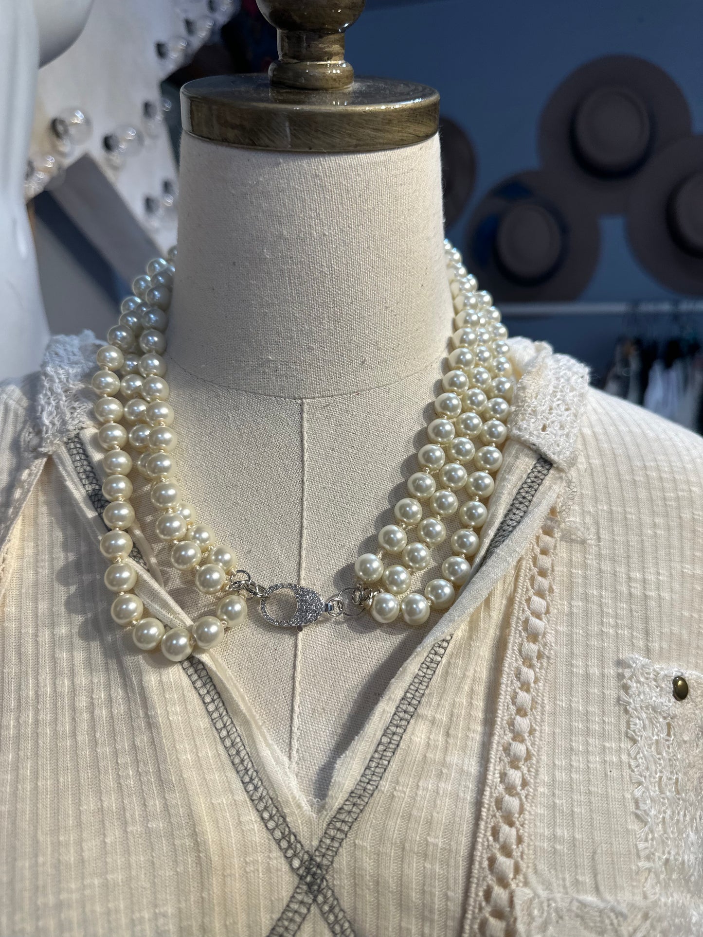 Triple Strand Inspired Pearl Necklace