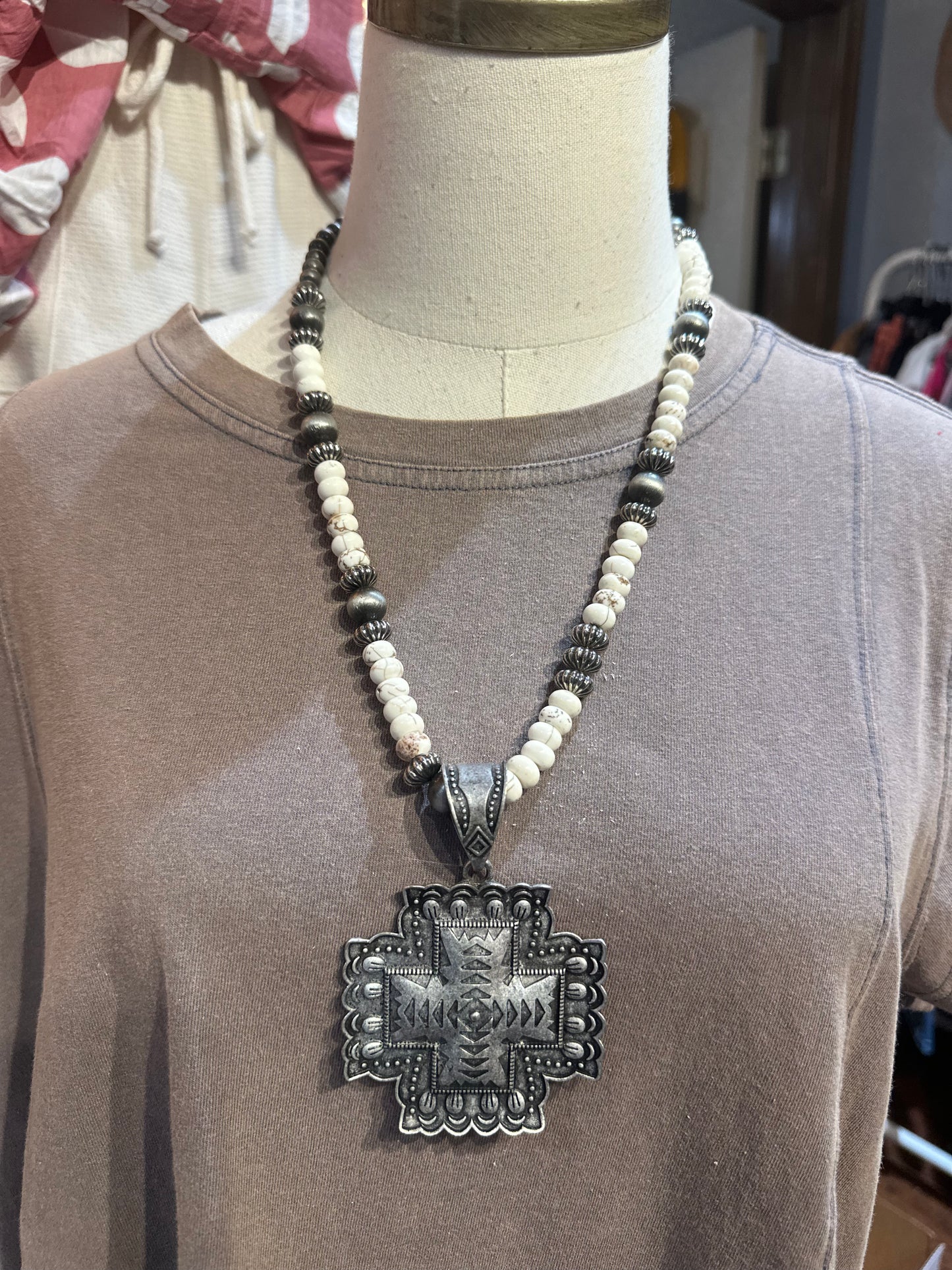 Inspired Silver & White Buffalo Concho Necklace