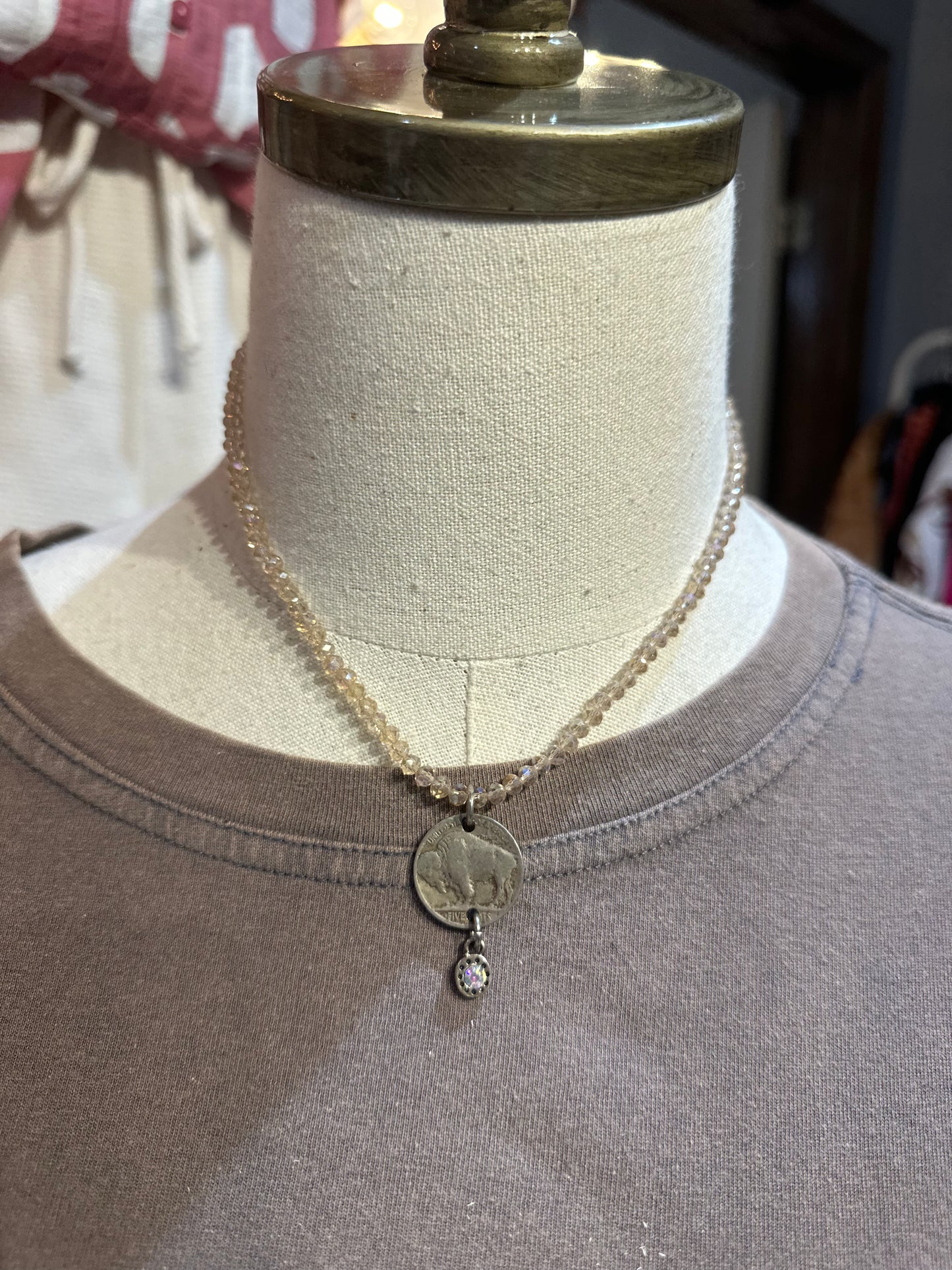 Sandra Ling Buffalo Nickel Bling Necklace