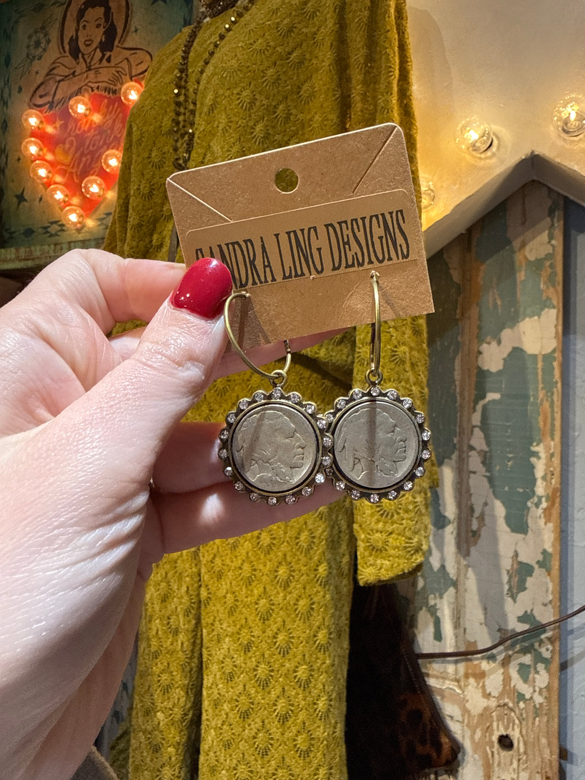 Sandra Ling Bronze Chief Nickel Earrings