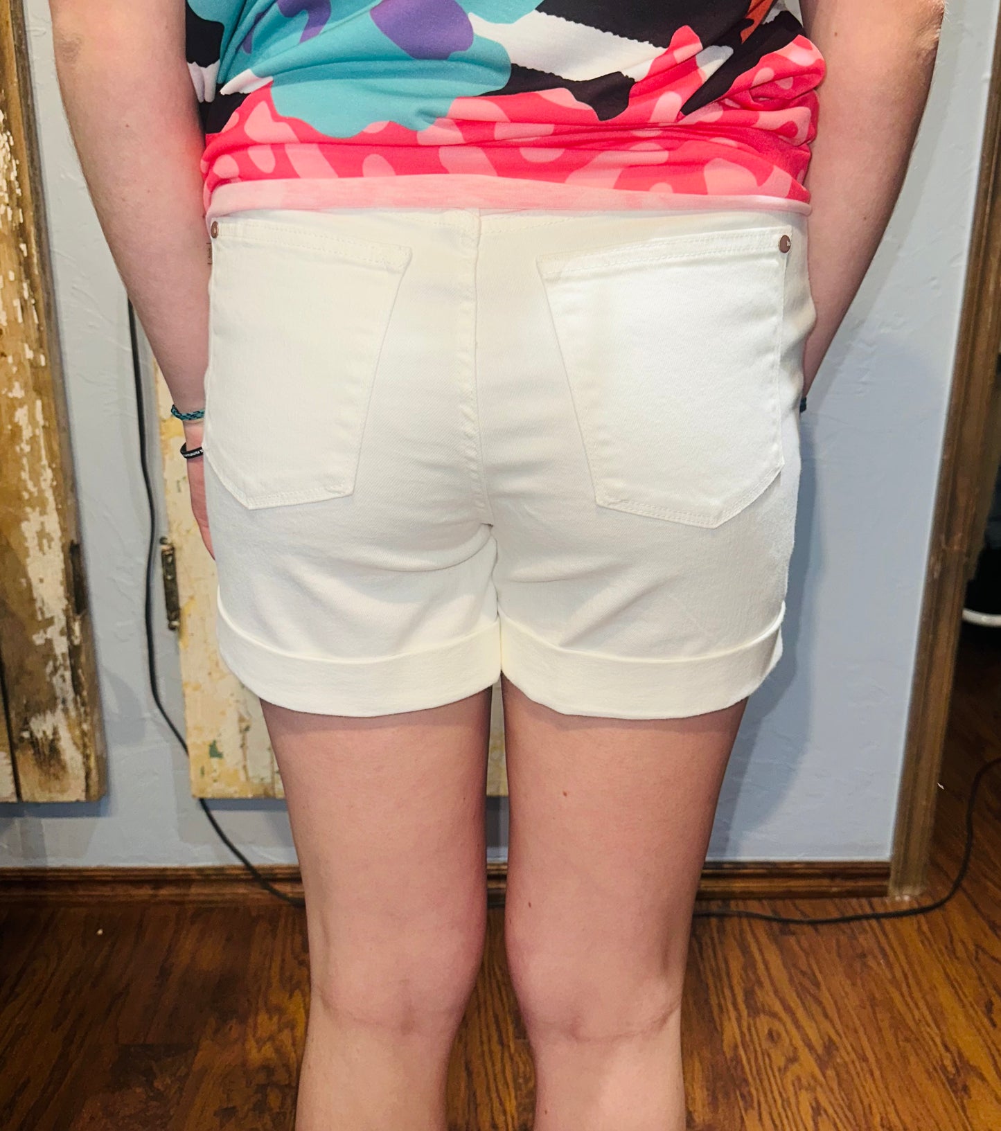 Judy Blue White Cuffed Denim Shorts