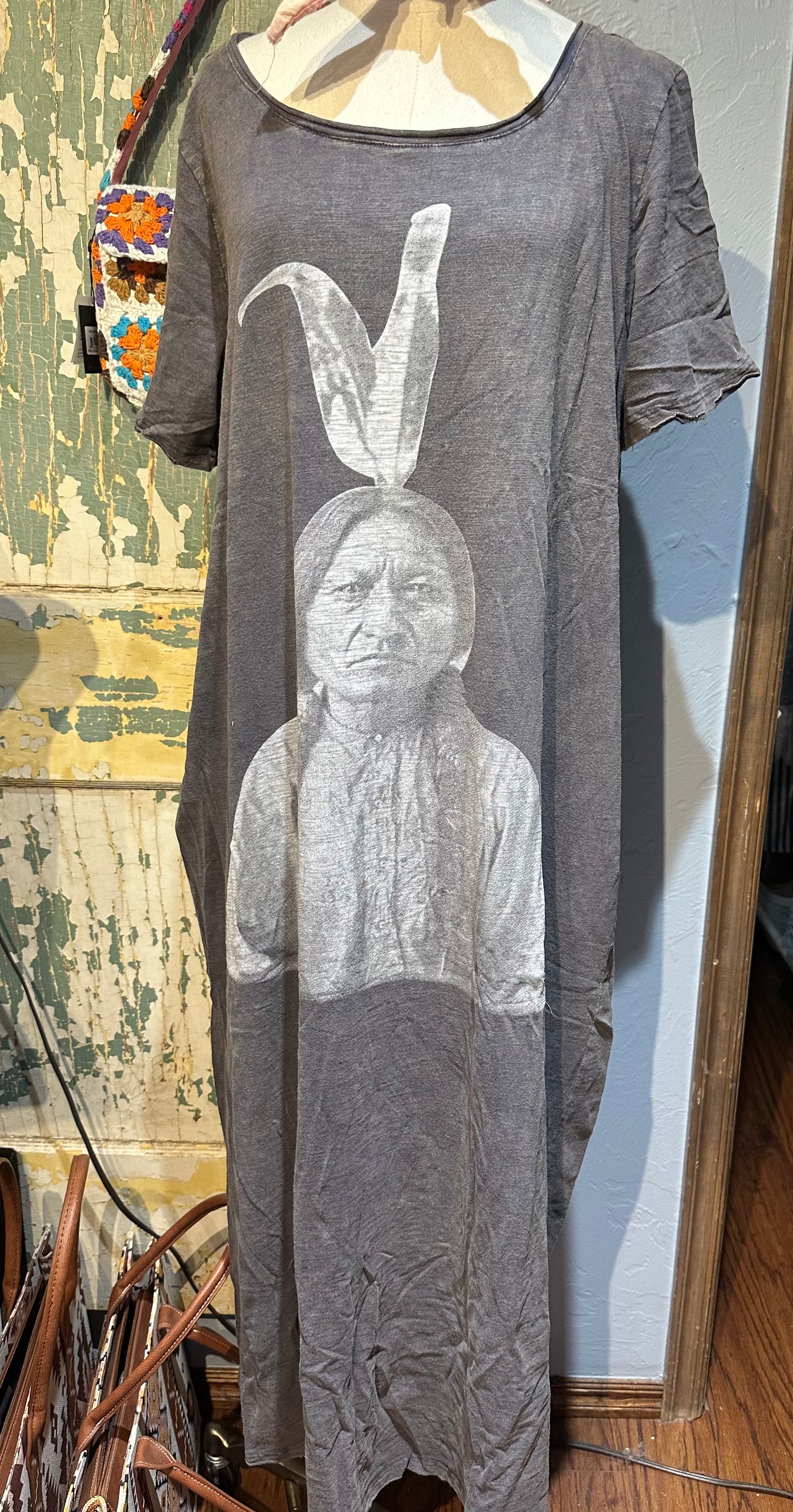 Blue Velvet Gray Chief Print Dress