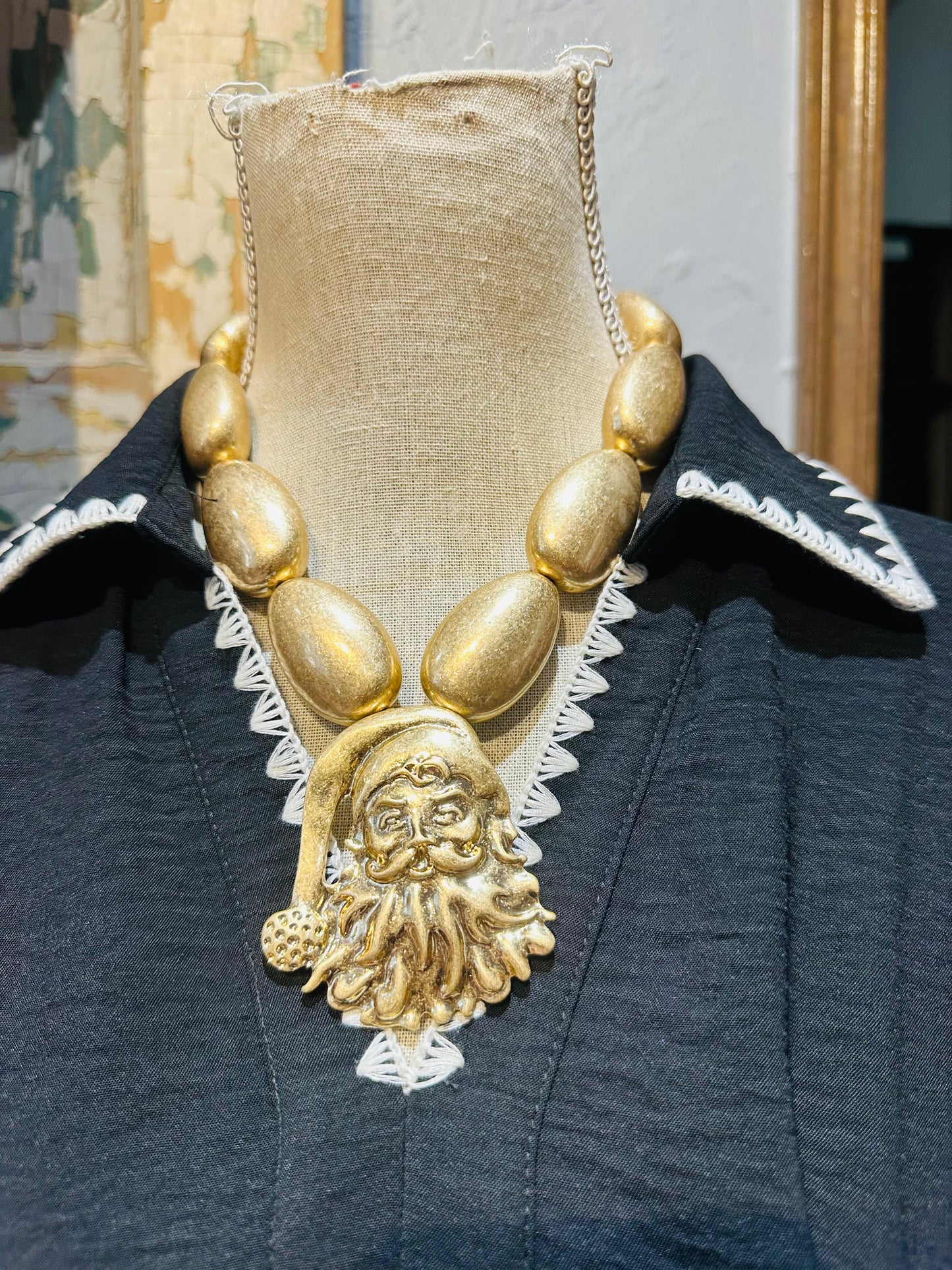 Gold Bead Santa Necklace