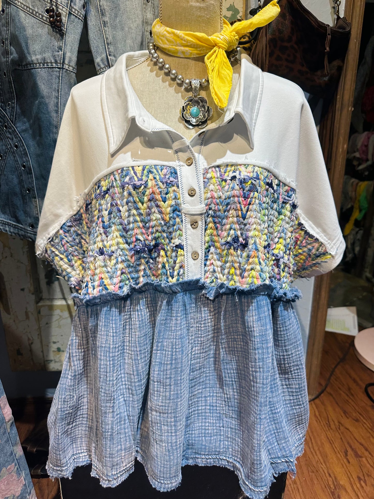 Oli & Hali Collared Half Placket Top Cream