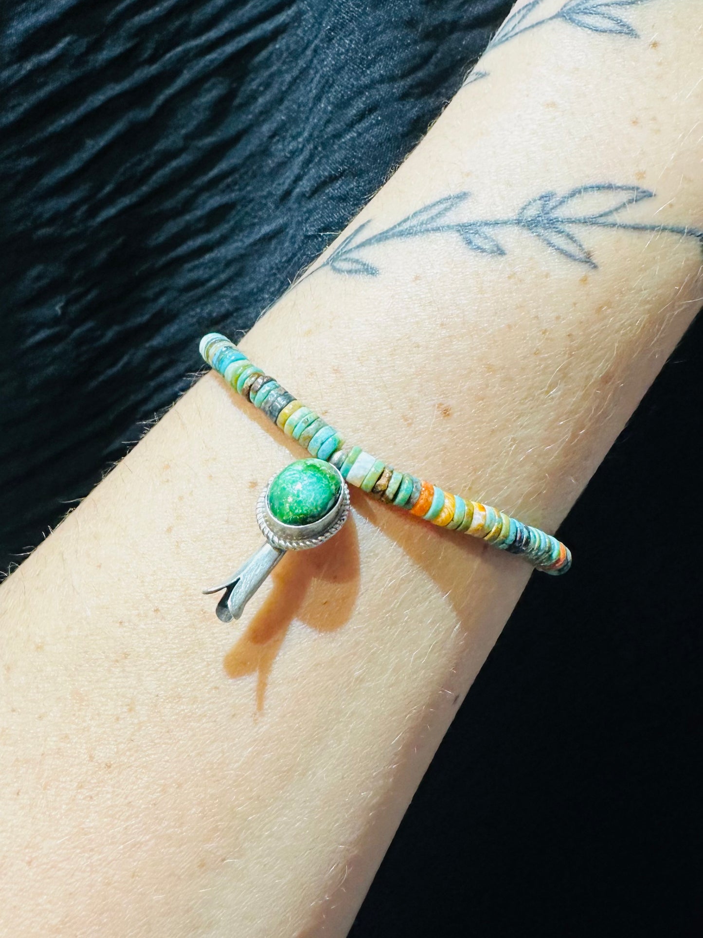 Navajo Turquoise & Spiny Squash Bracelet