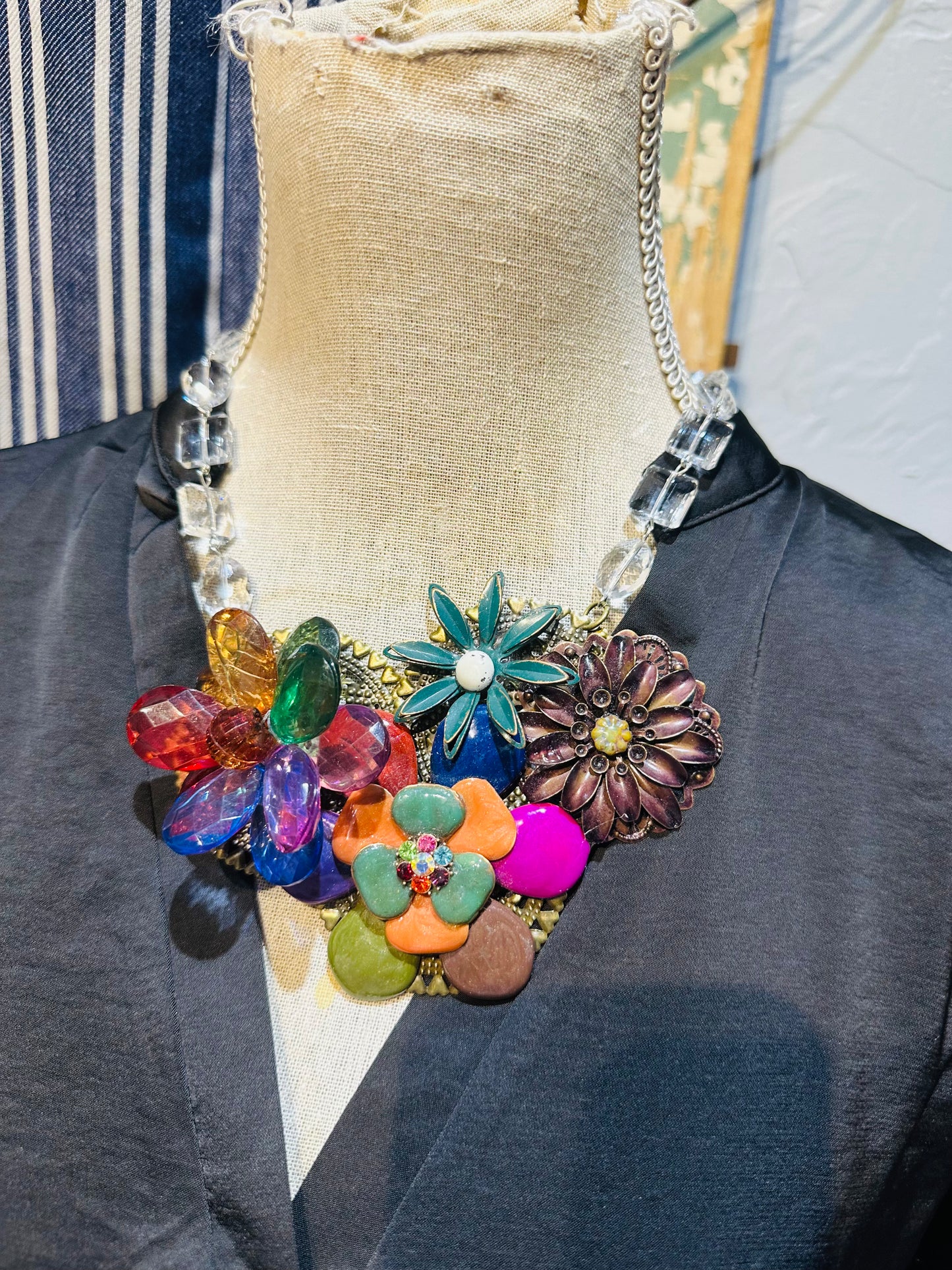 Vintage Broach Muted Flower Necklace