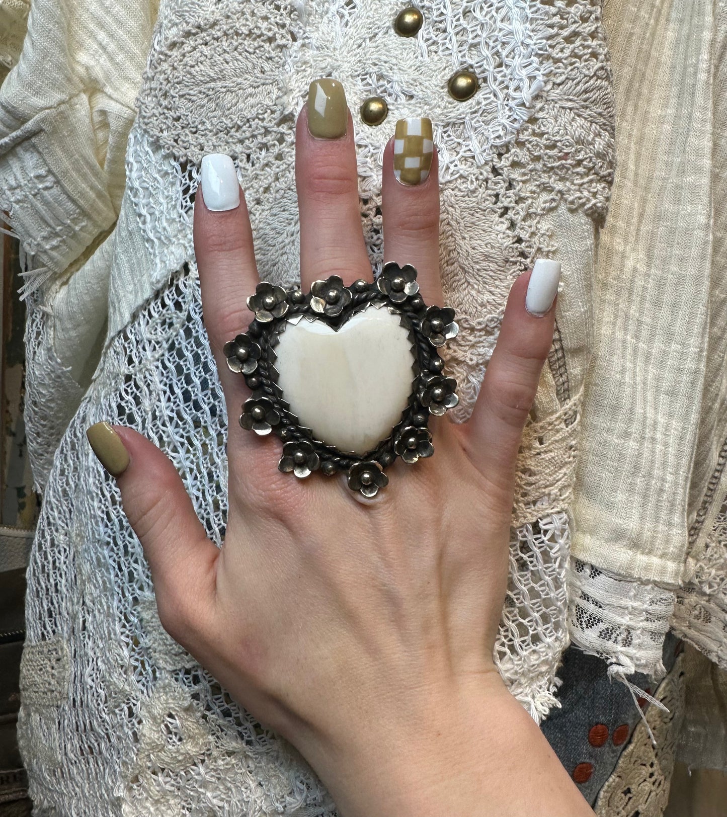 Tibetan Bone Heart Ring