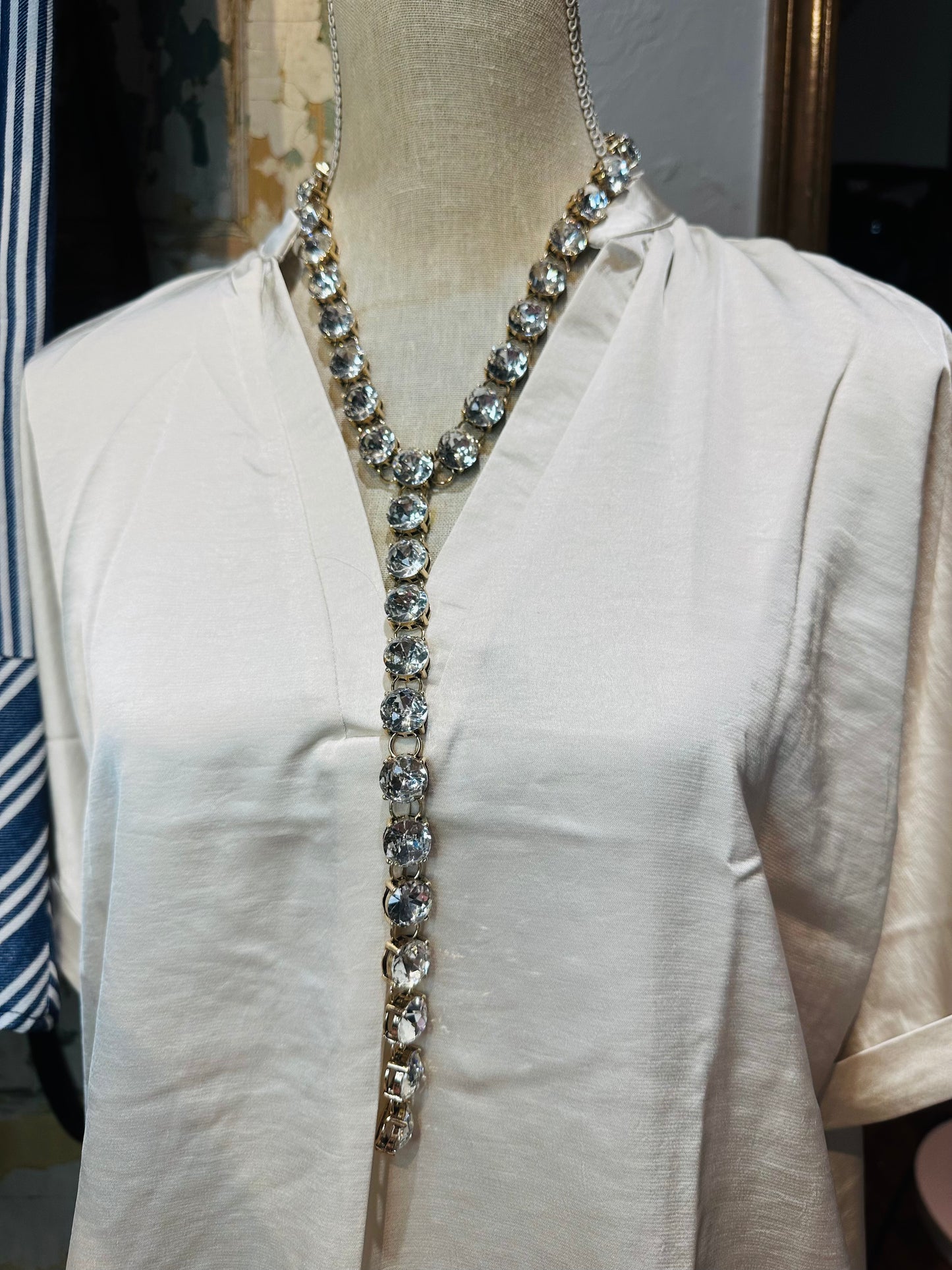 Gold Clear Bling Lariat Necklace