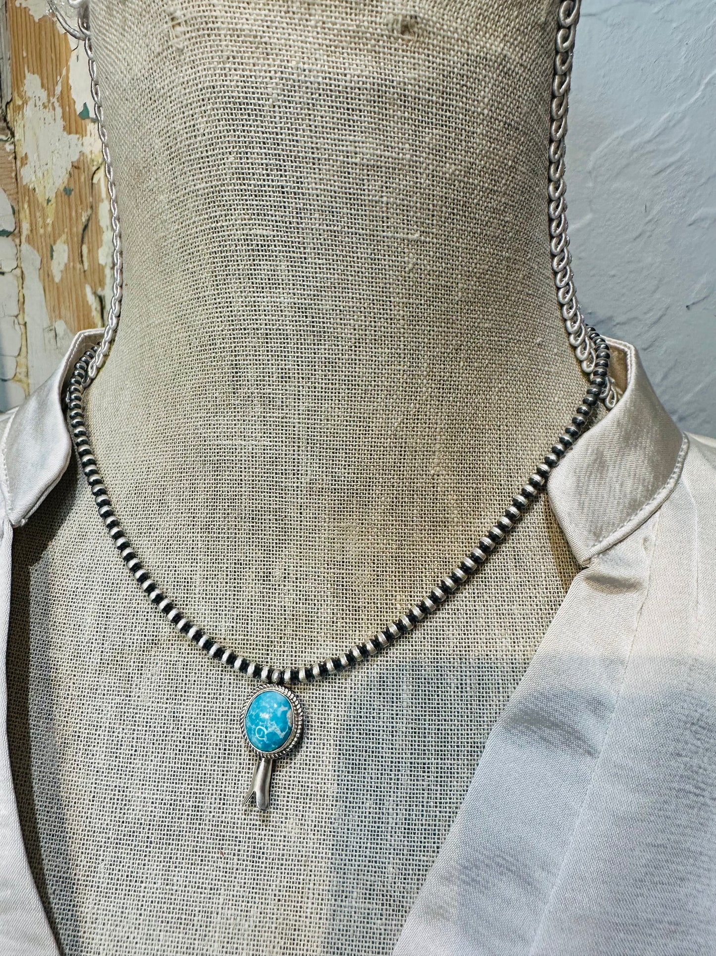 Navajo Turquoise Squash & Pearl Necklace