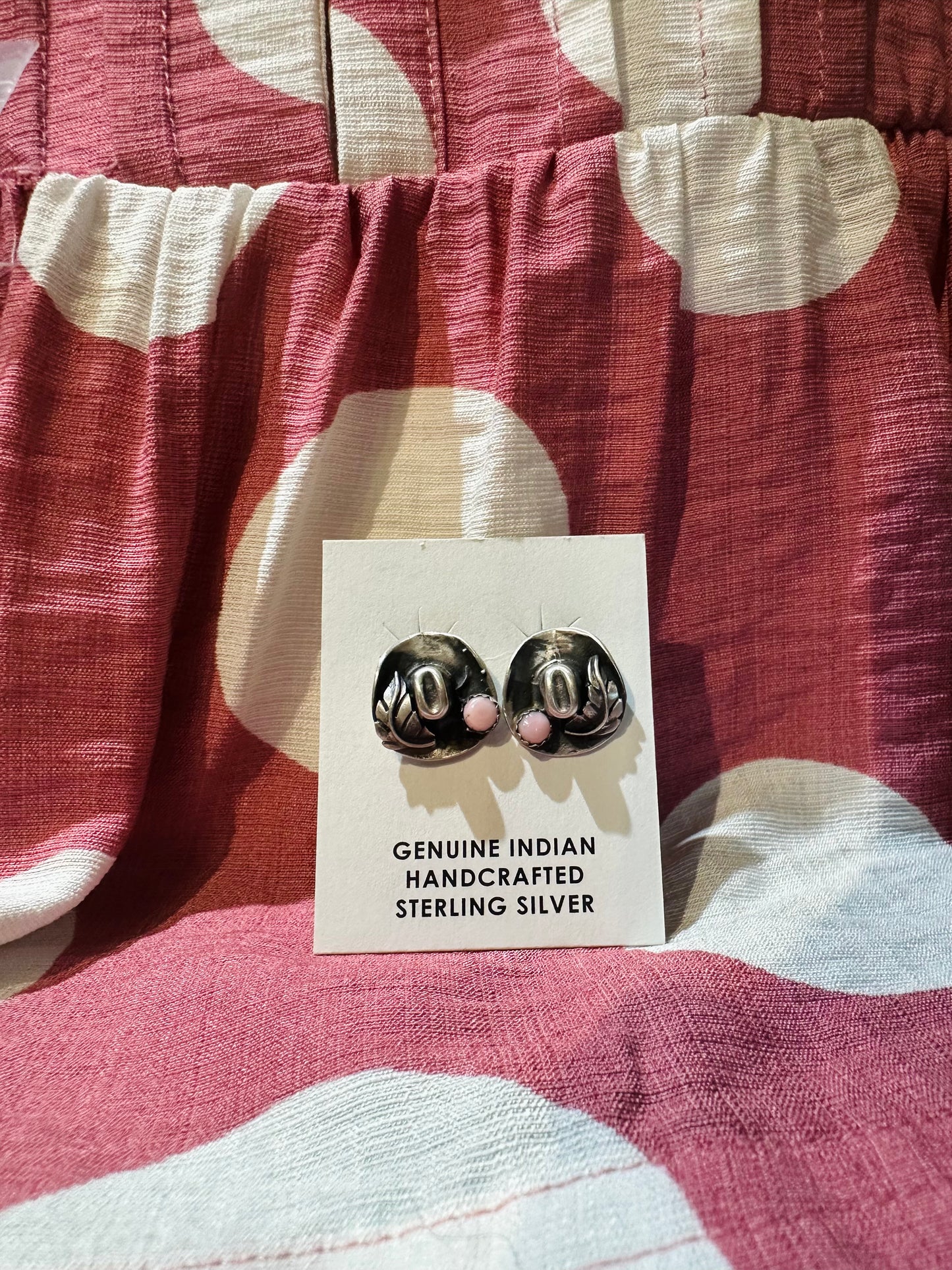 Navajo Pink Conch Cowboy Hat Earrings