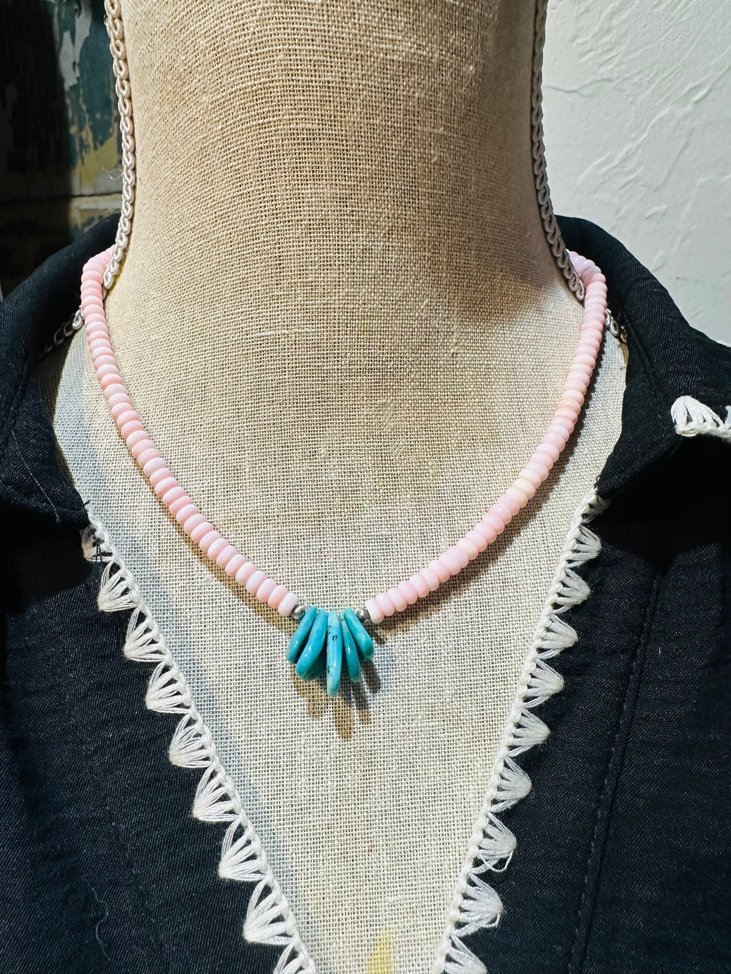 Navajo Pink Conch & Turquoise Necklace