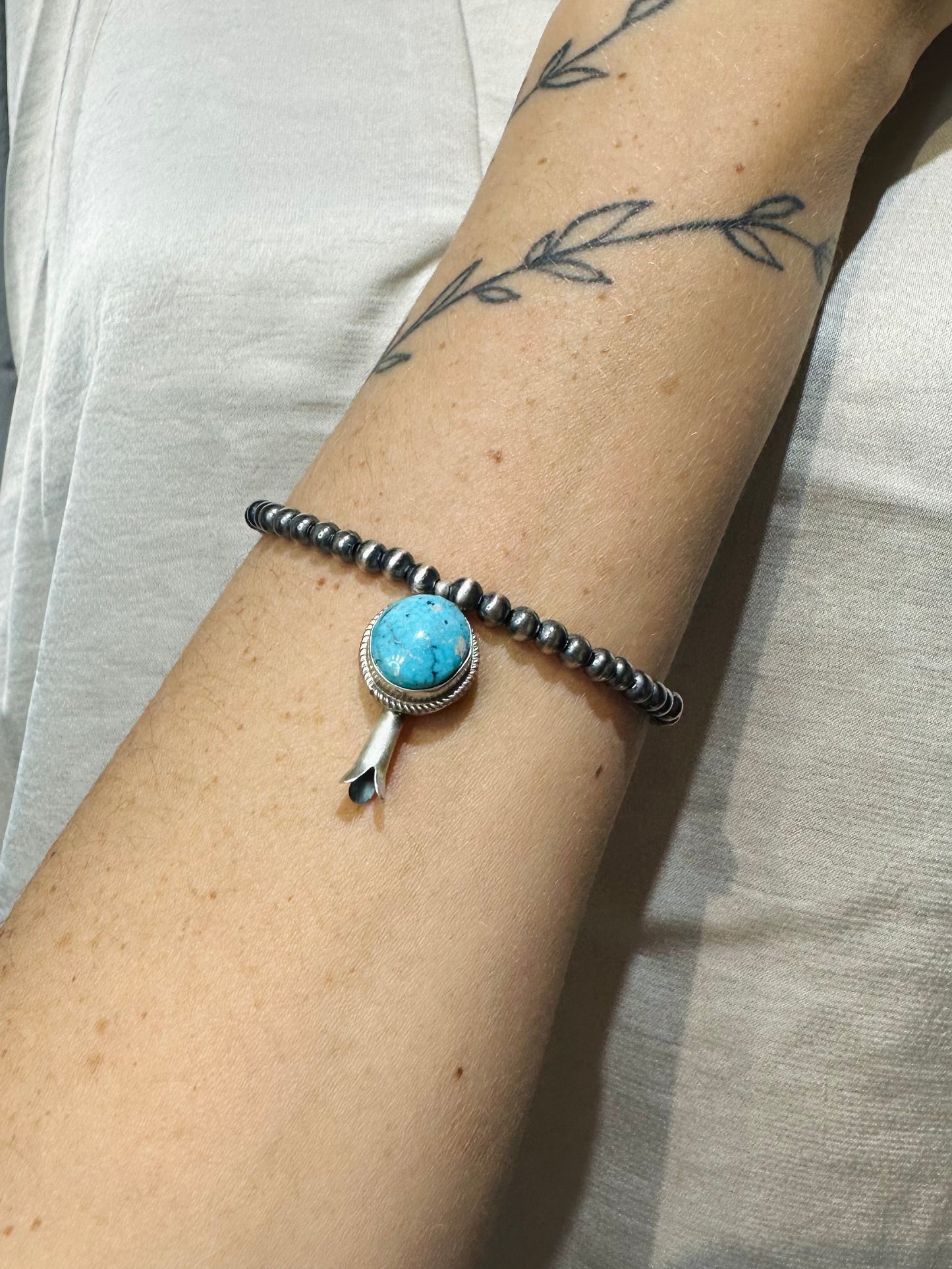 Navajo Turquoise Squash & Pearl Bracelet