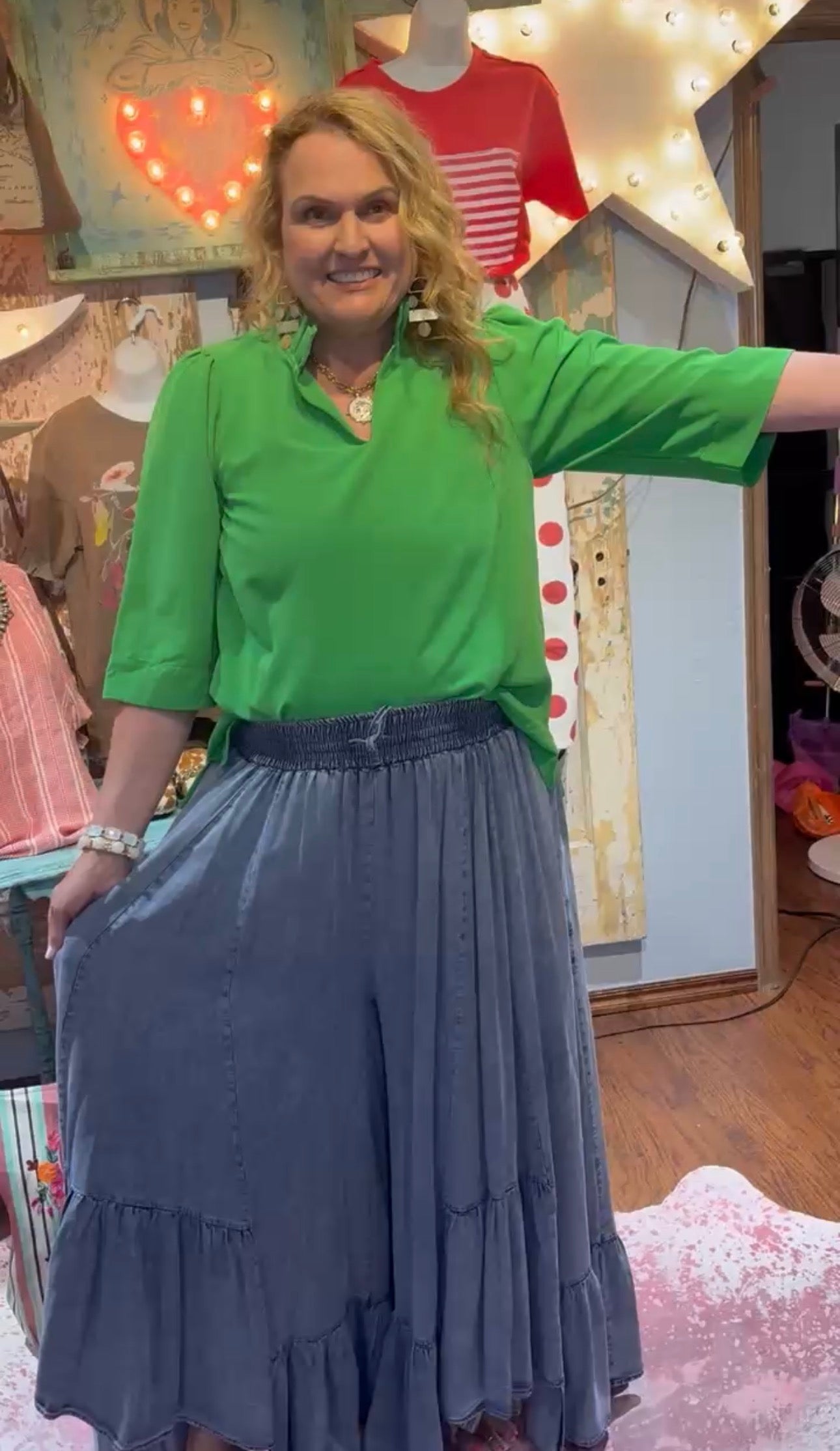Kelly Green Ruffle Neck Top