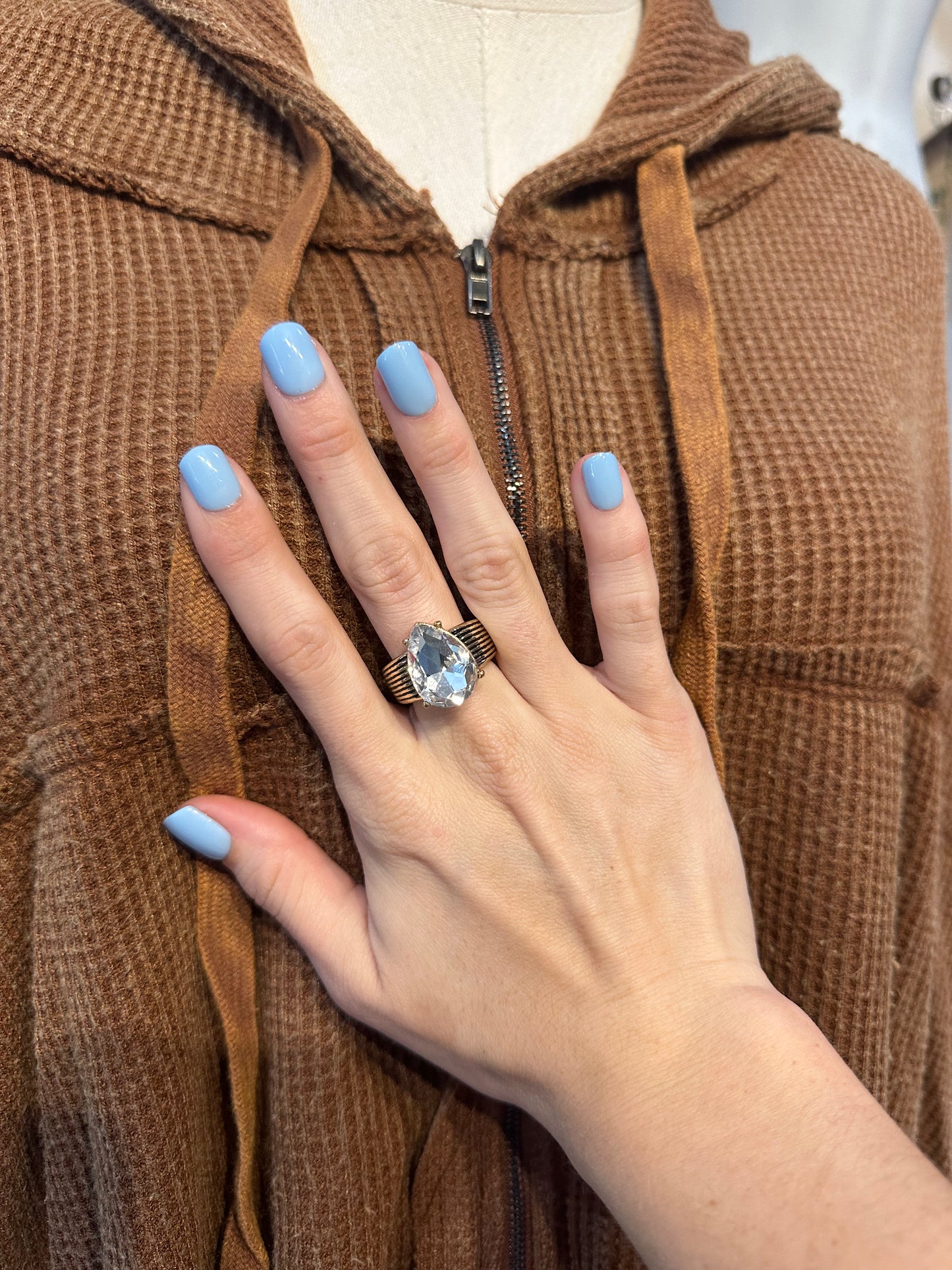 Inspired Gold & Clear Crystal Stretchy Ring