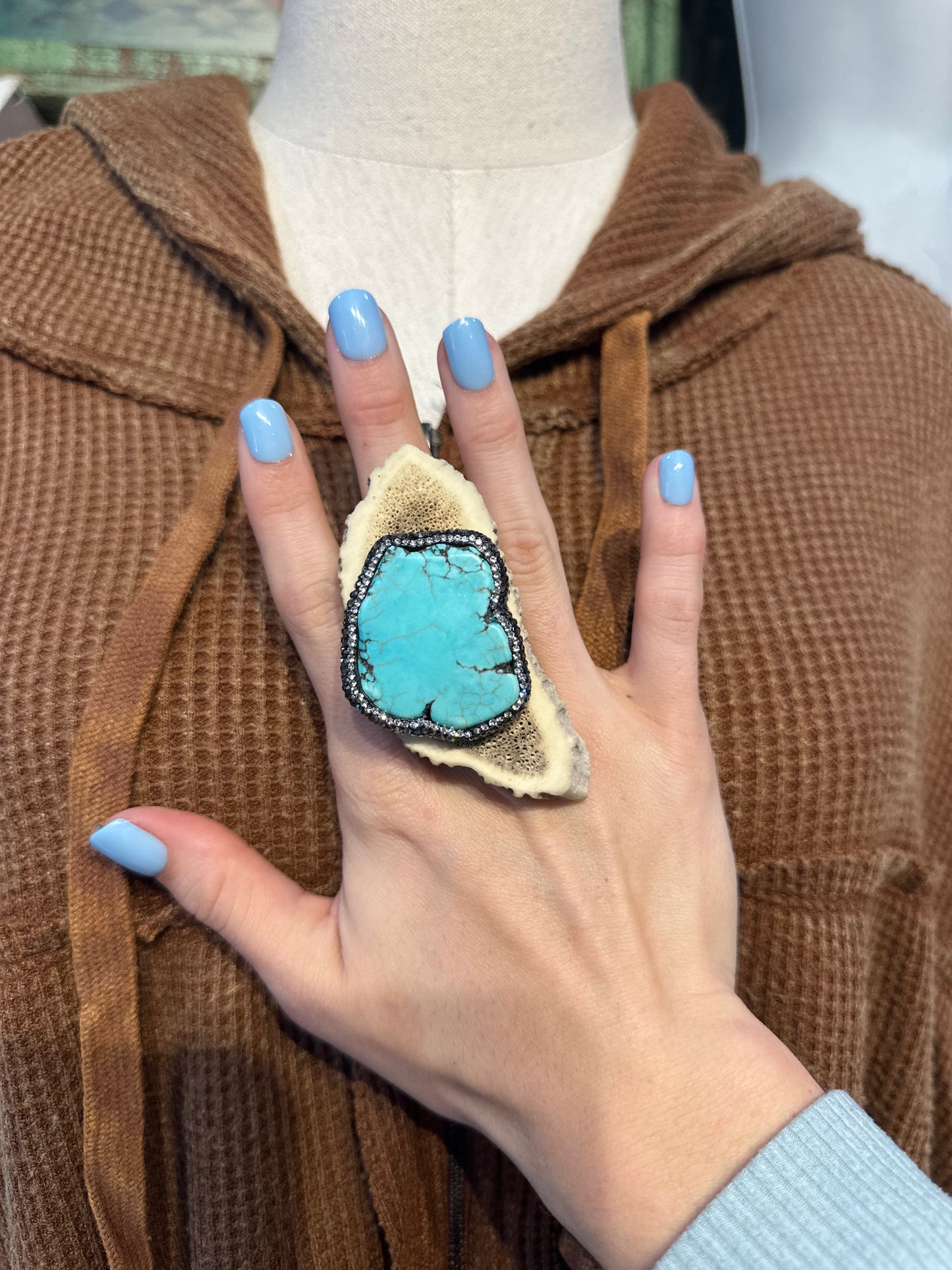 Sandra Ling Antler Shed Turquoise Pave Ring