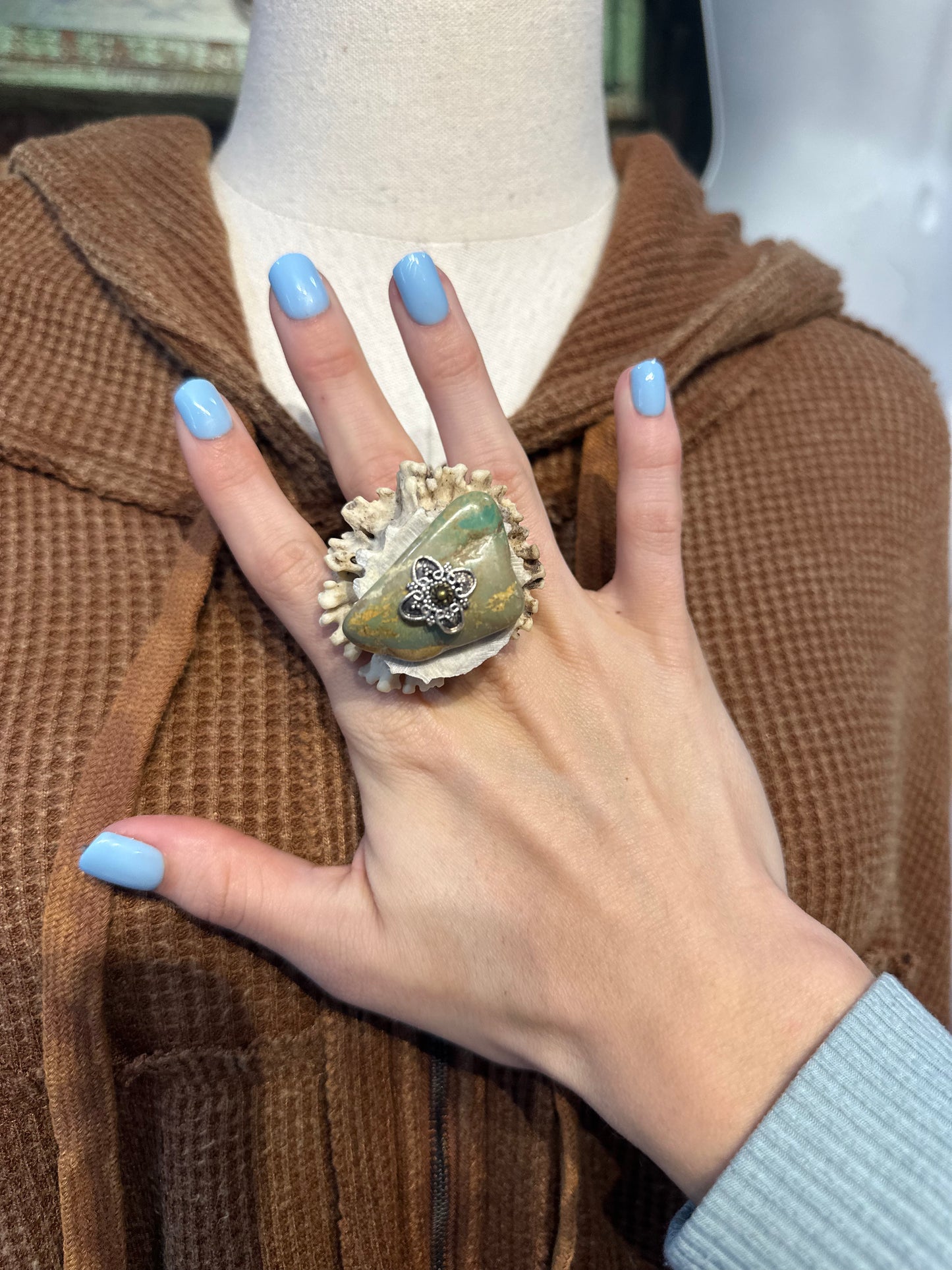 Sandra Ling Antler Shed Turquoise Chunk Ring